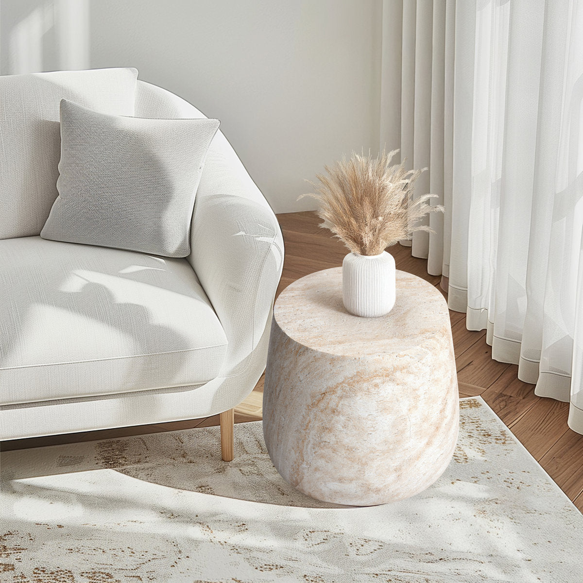 Pisa Round Tapered Travertine Look Side Table