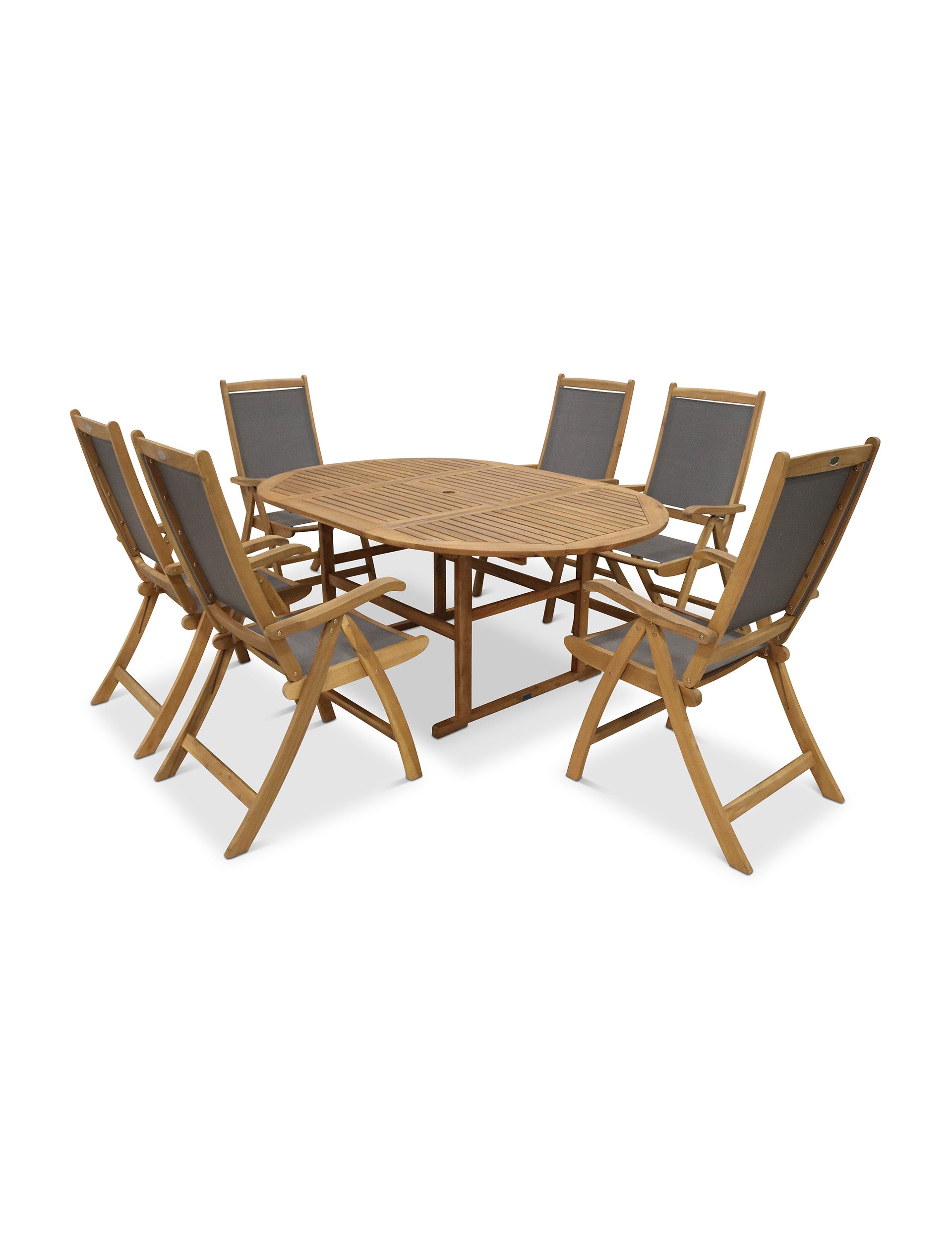 Turnbury 6 Seater Oval Extending Dining Set with Henley Grey Textylene Recliners