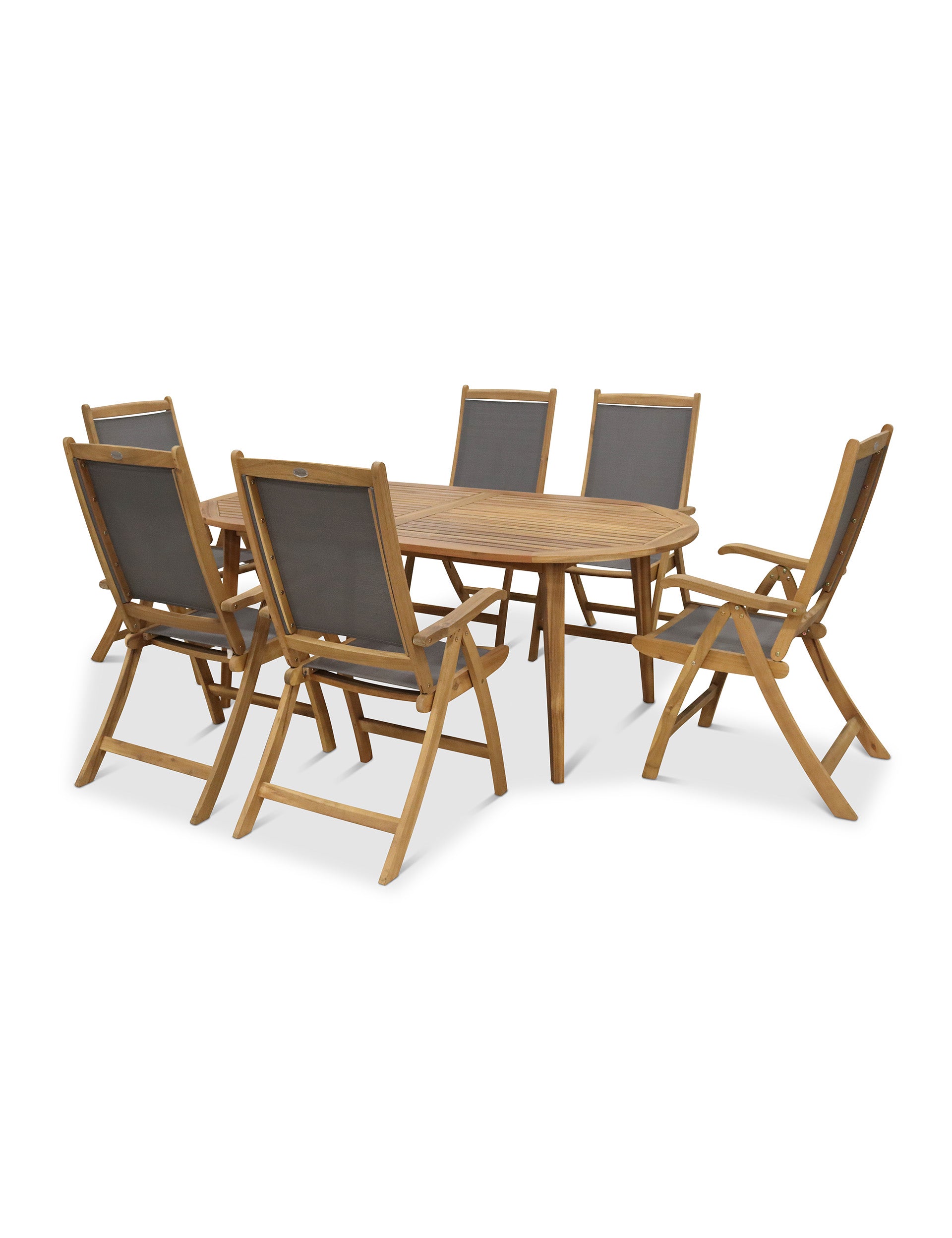 Ellipse 6 Seater Dining Set with Henley Grey Textylene Recliners