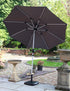 Black octagonal outdoor parasol umbrella with crank stand