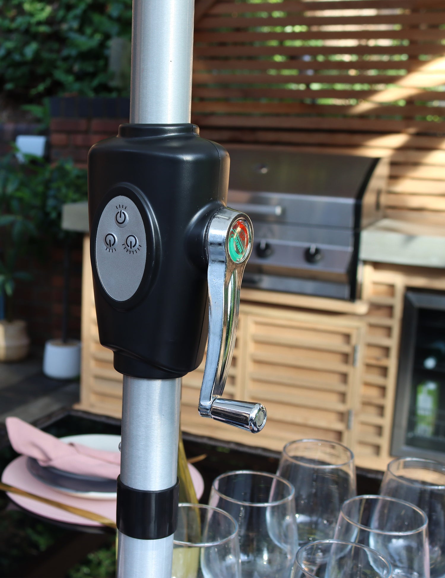 Crank and Tilt LED Strip Parasol - Grey