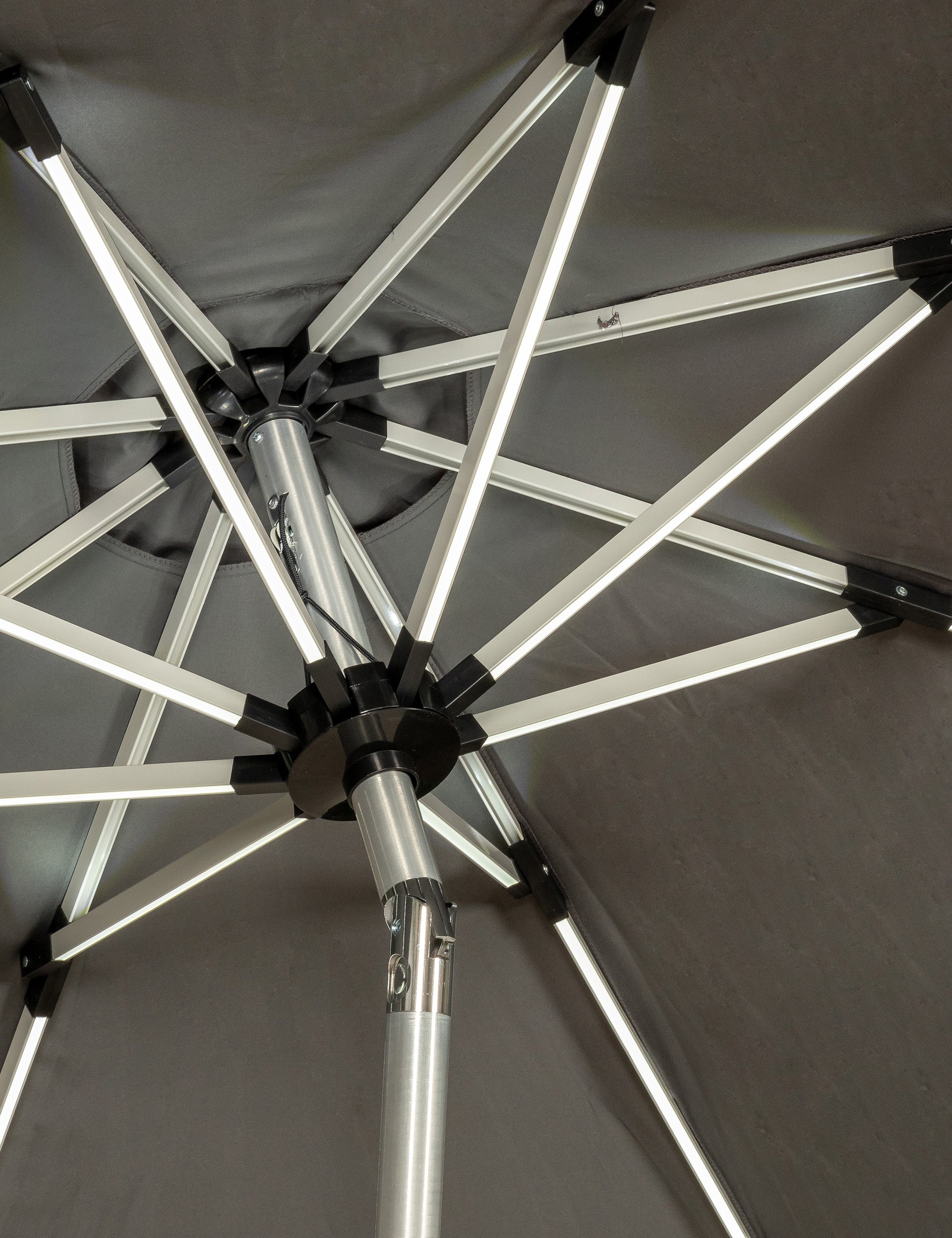 Crank and Tilt LED Strip Parasol - Grey