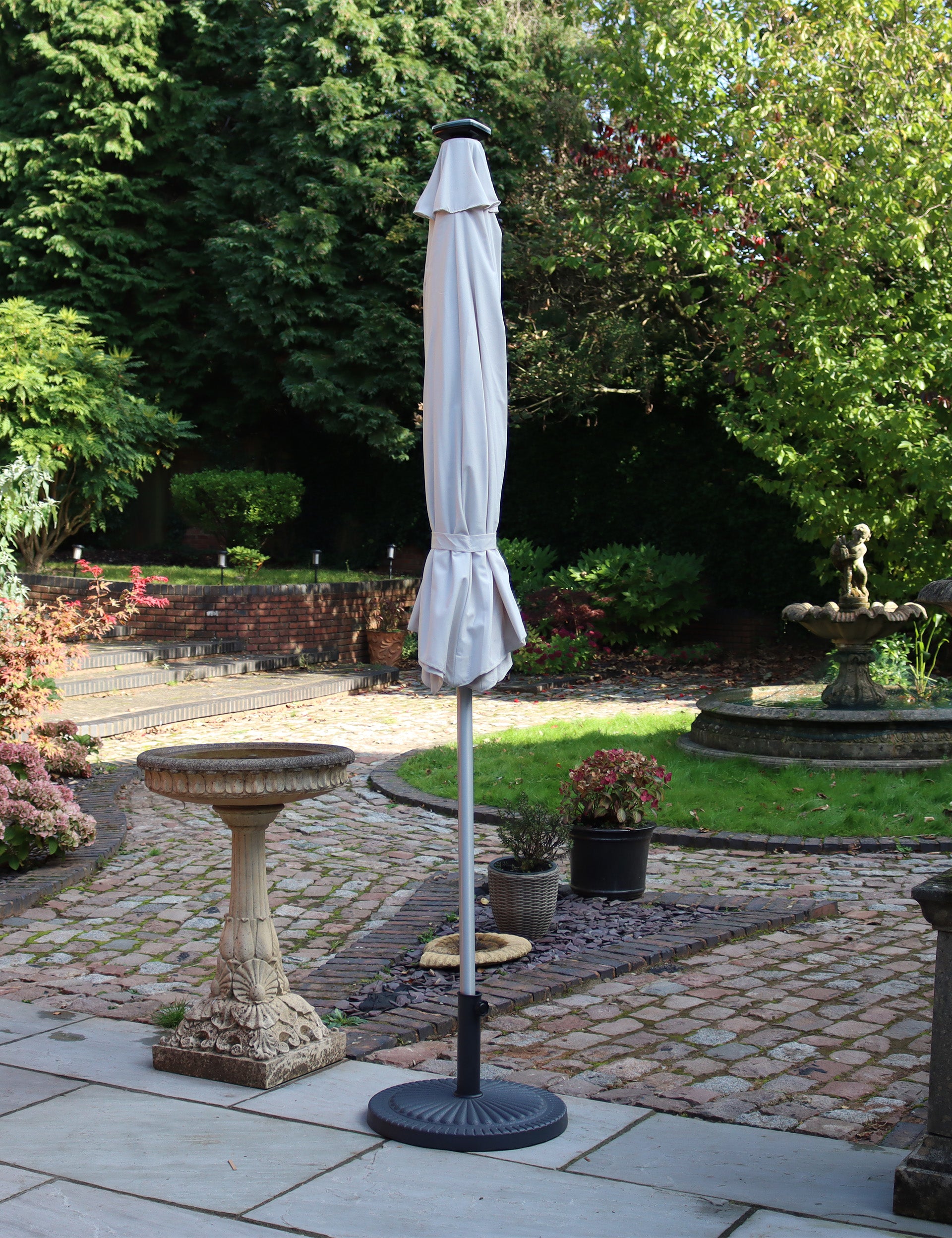 Crank and Tilt LED Strip Parasol - Ivory