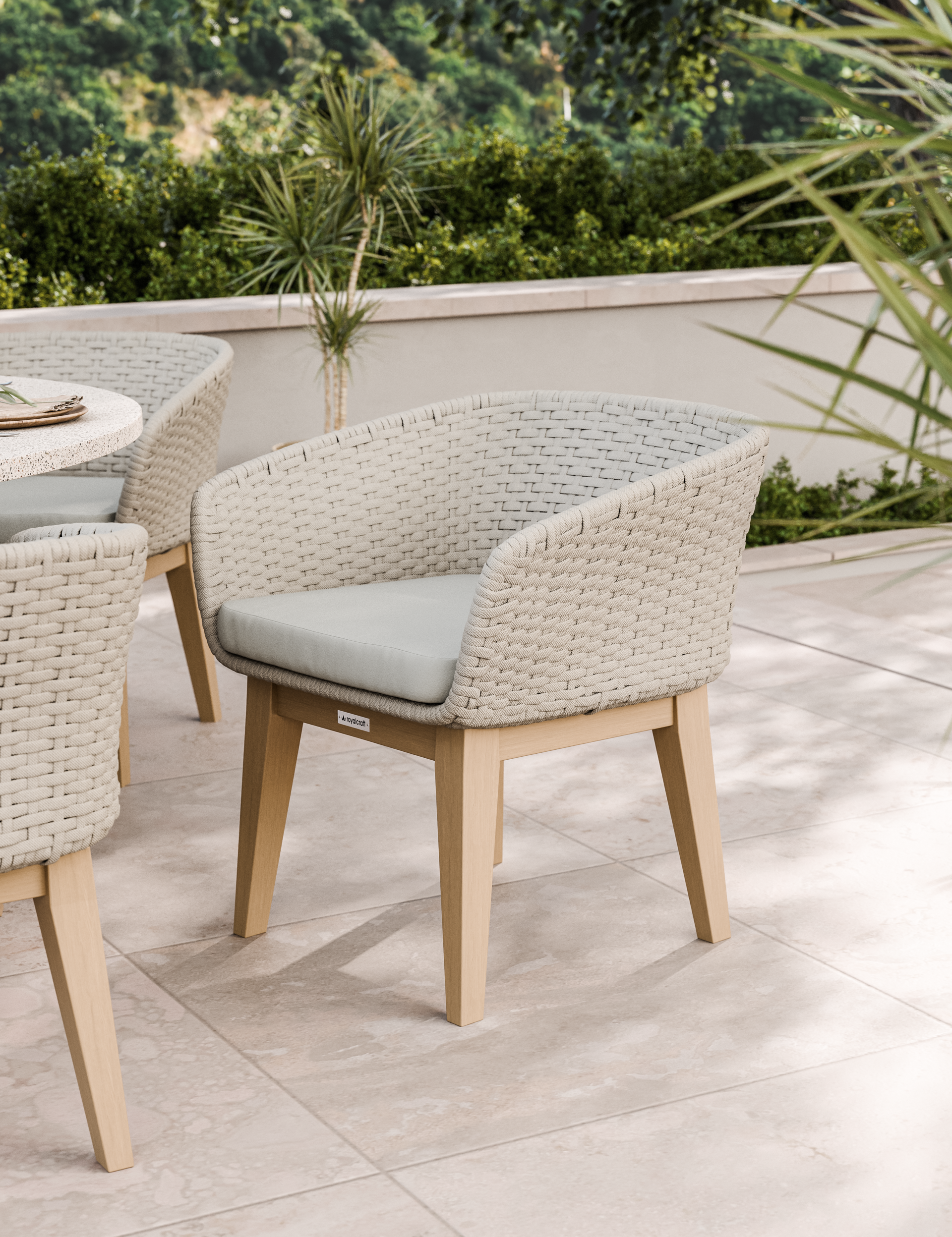 Astral 6 Seater Round Terrazzo Concrete Dining Set with Eden Dusk Dining Chairs
