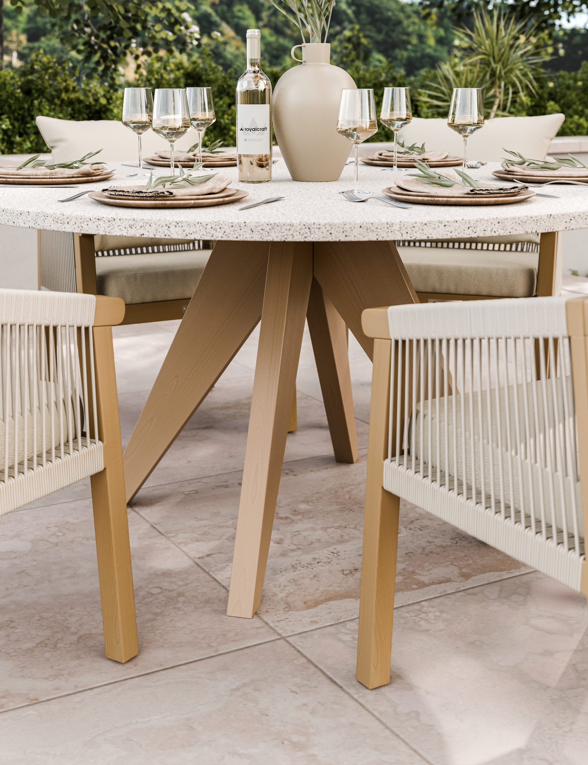 Astral 6 Seater Round Concrete Terrazzo Dining Set with Roma Dining Chairs