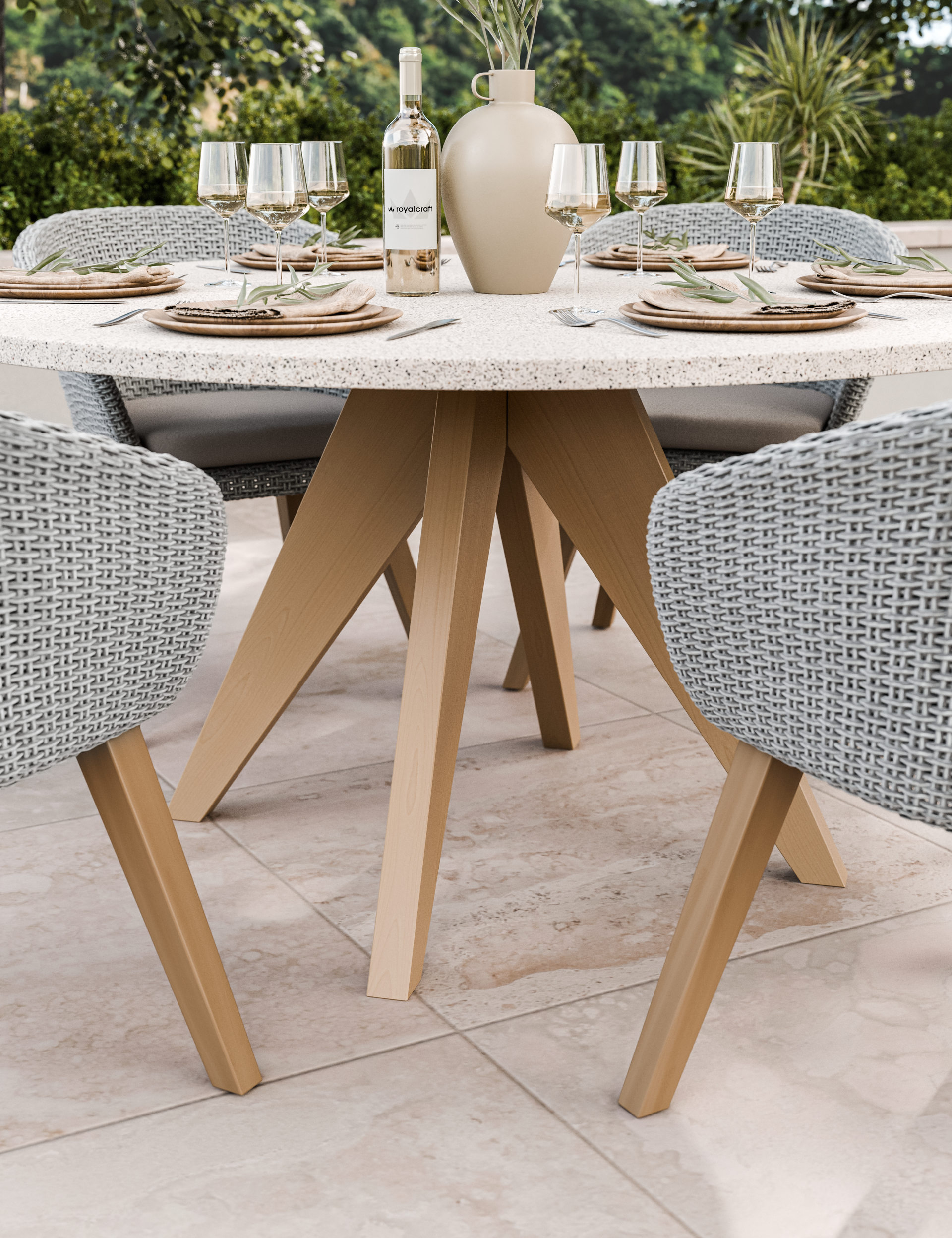 Astral 6 Seater Round Concrete Terrazzo Dining Set with Sol Dining Chairs