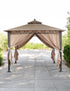 Gazebo with steel frame and canopy roof on patio