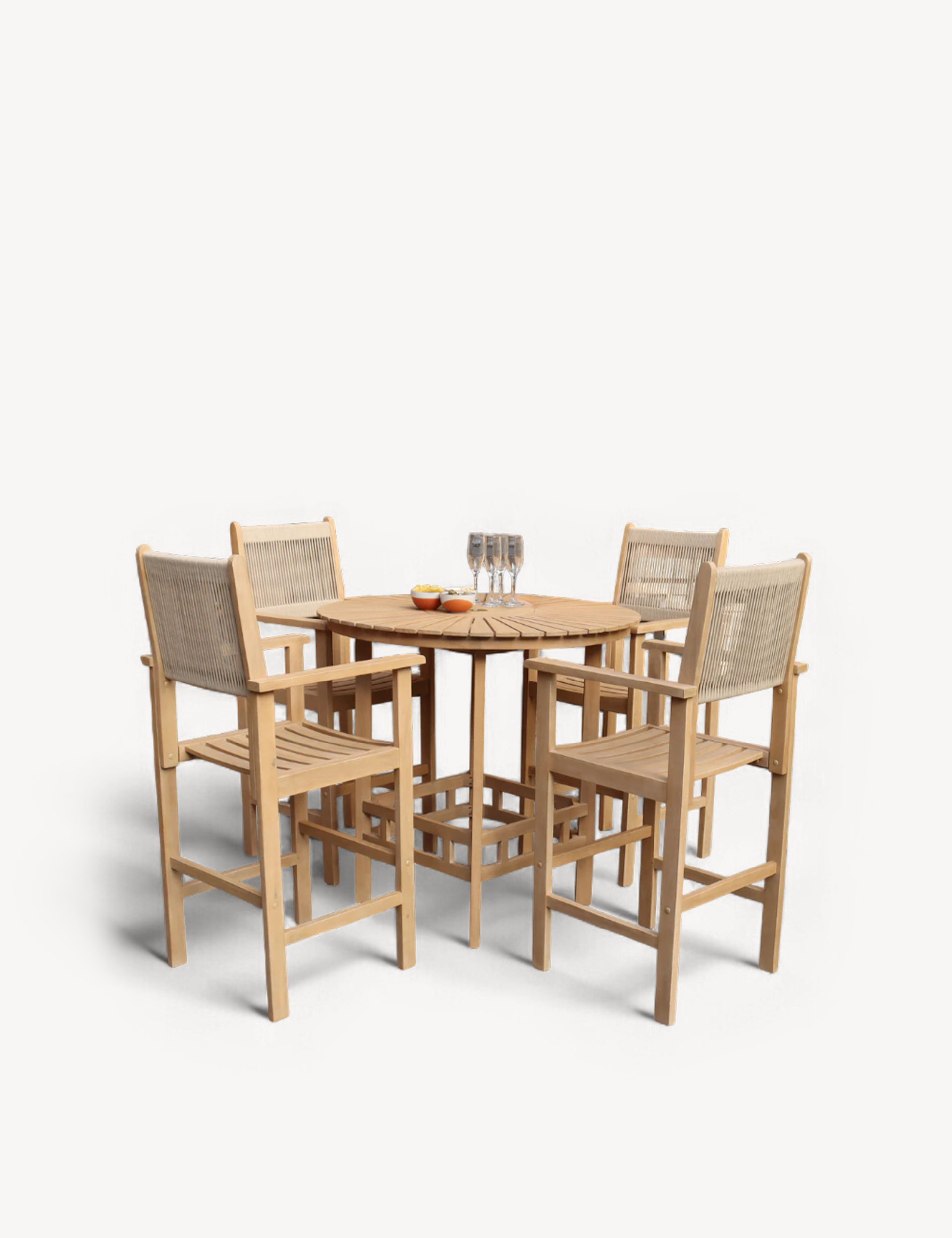Roma 100cm Round Sunray High Bar Table with 4 Roma Rope Bar Stools