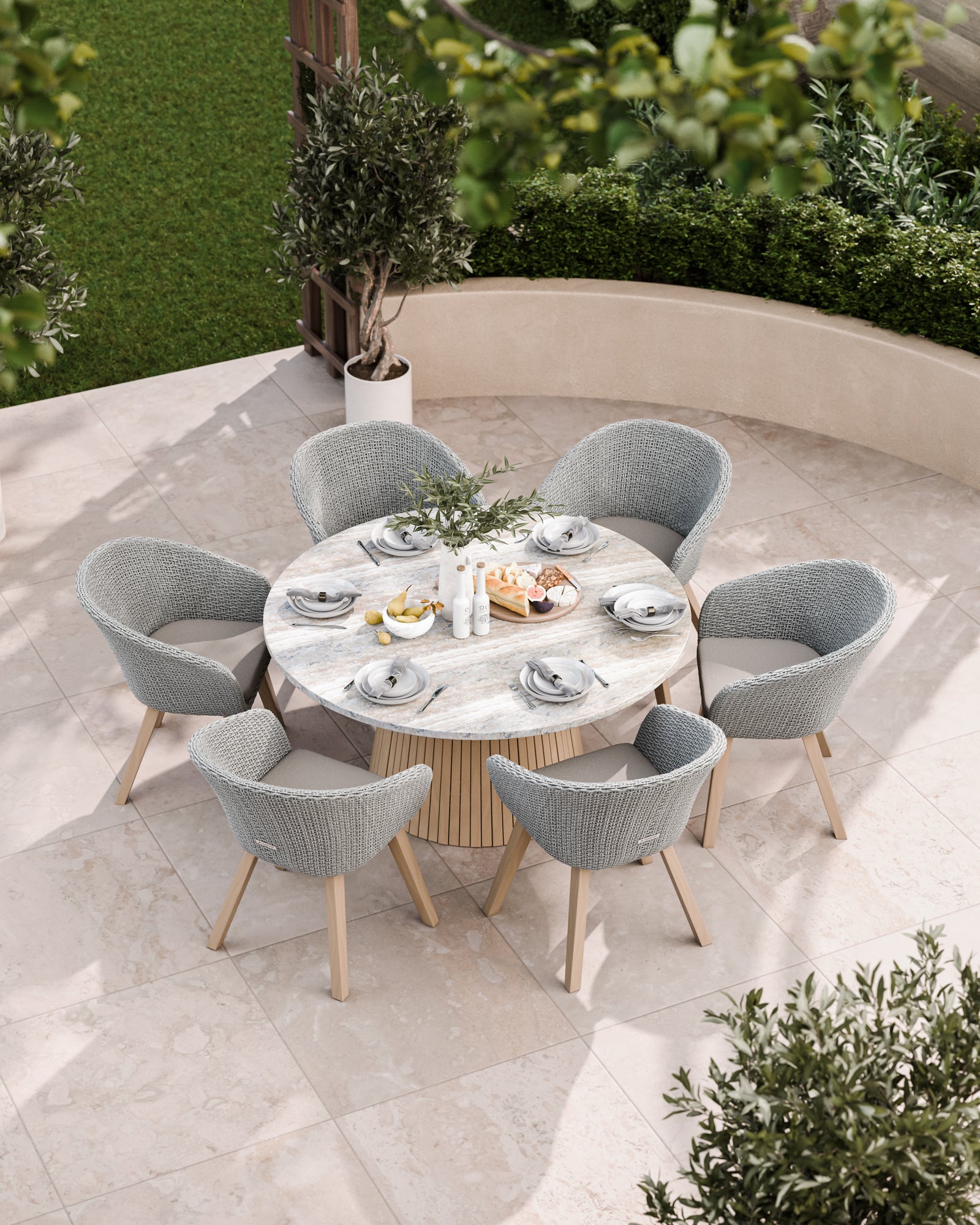 6-seater round patio dining set in neutral colours