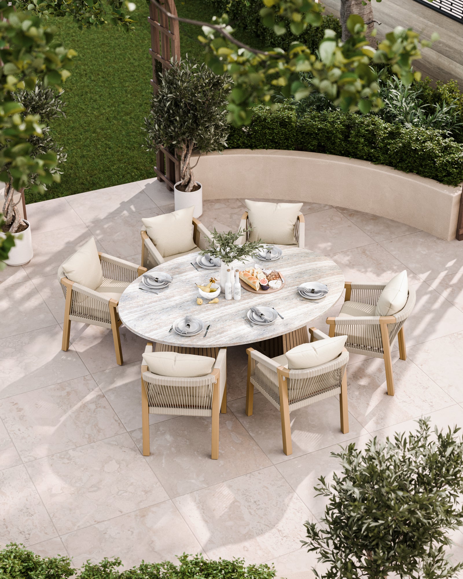 6‑seater round patio dining set, aerial view