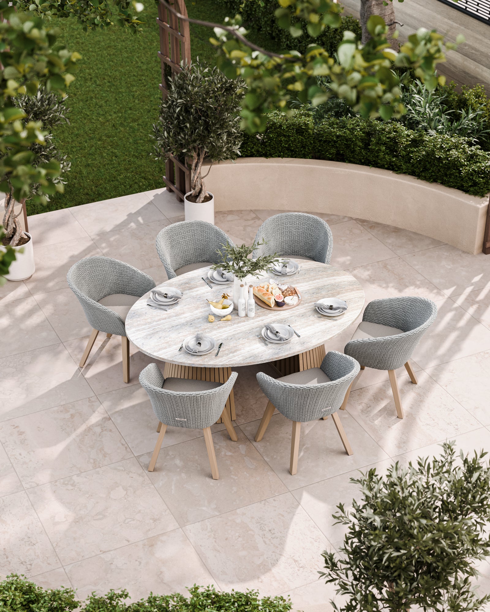 Top view of 6‑seater patio dining set