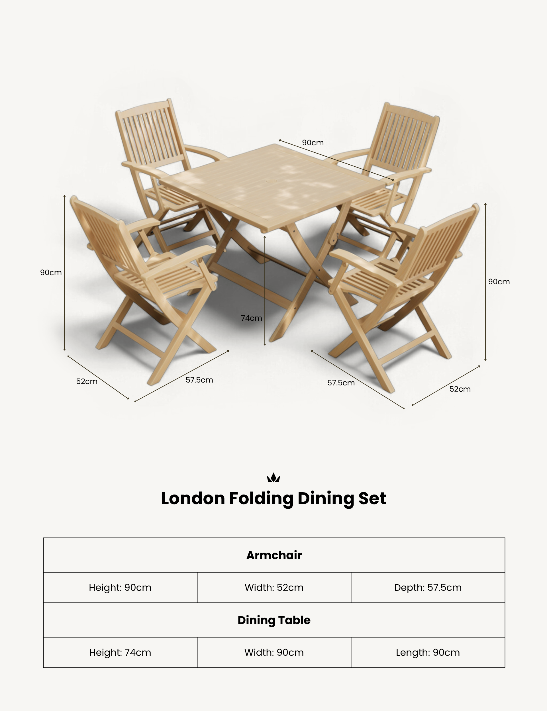 London 4 Seater Square Folding Set with London Folding Armchairs