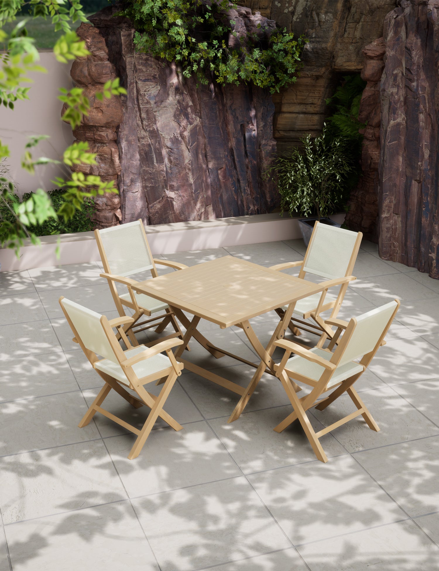 London 4 Seater Square Folding Set with London Rope Folding Armchairs