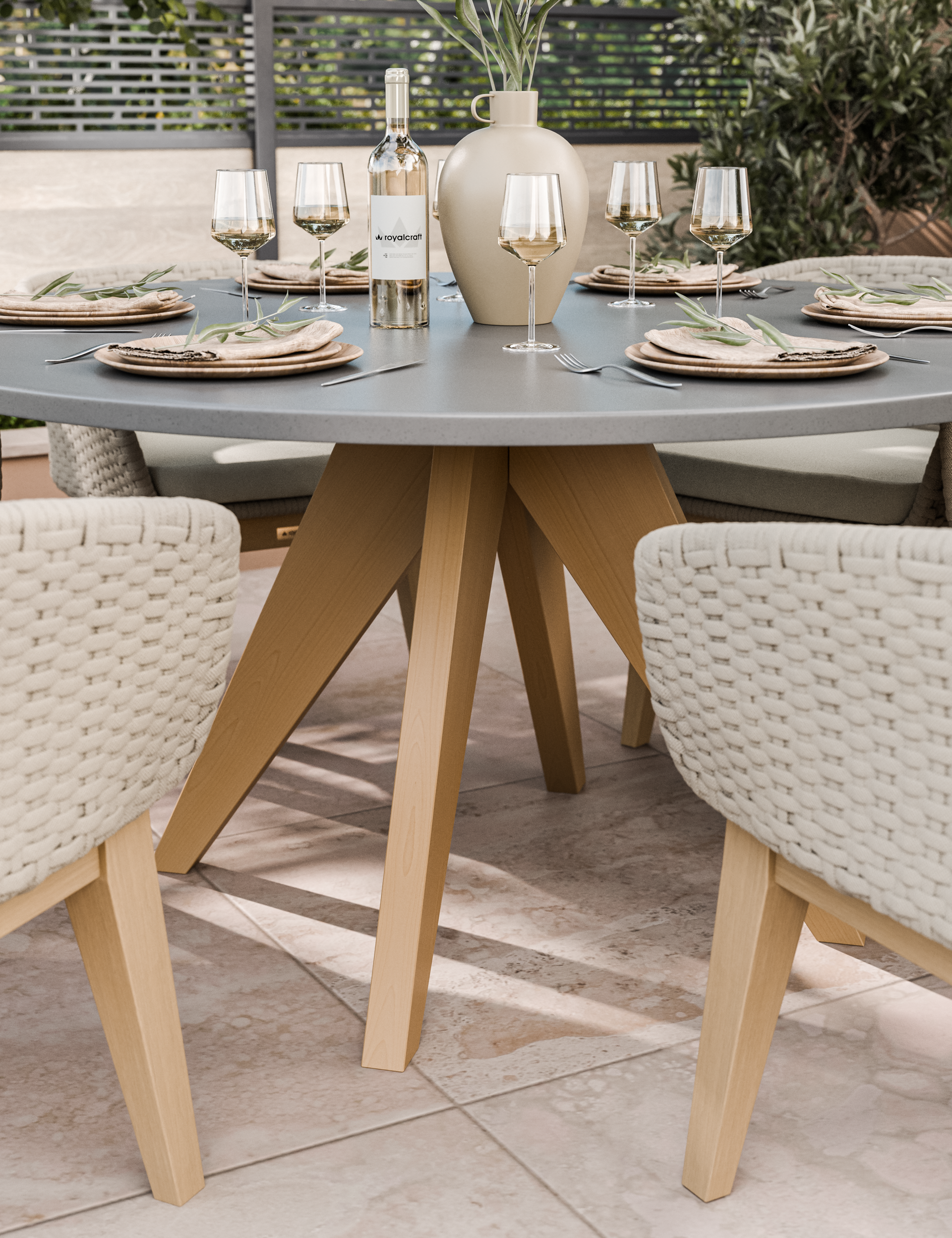 Luna 6 Seater Round Concrete Dining Set with Eden Dusk Dining chairs