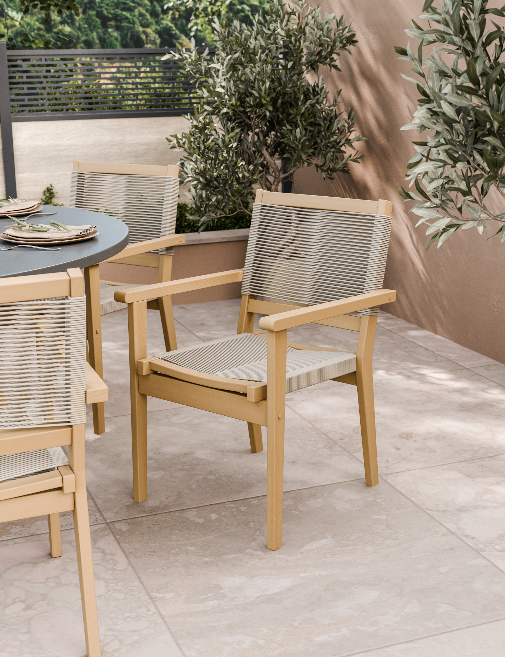 Luna 6 Seater Concrete Dining Set with Roma Stacking Chairs