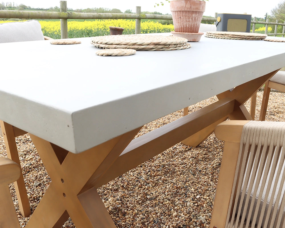 Luna 6 Seater Rectangular Concrete Dining Set with Roma Rope Dining Chairs