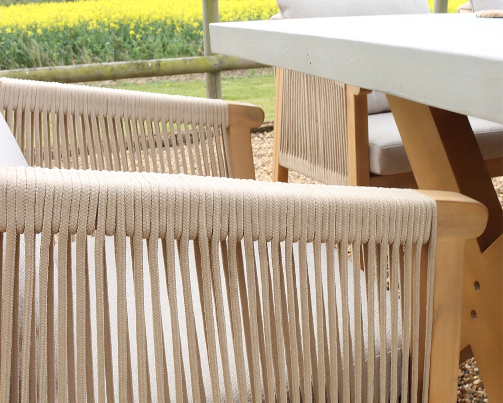Luna 6 Seater Rectangular Concrete Dining Set with Roma Rope Dining Chairs