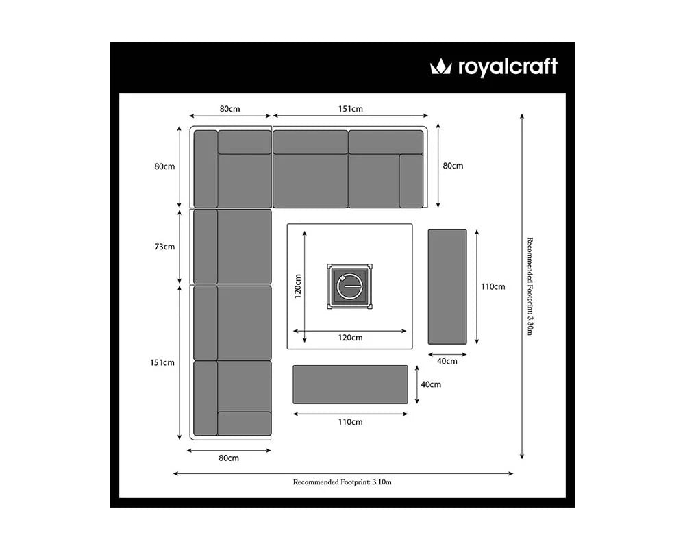 Mayfair Corner Lounging Set with Fire Pit Table and 2 Benches