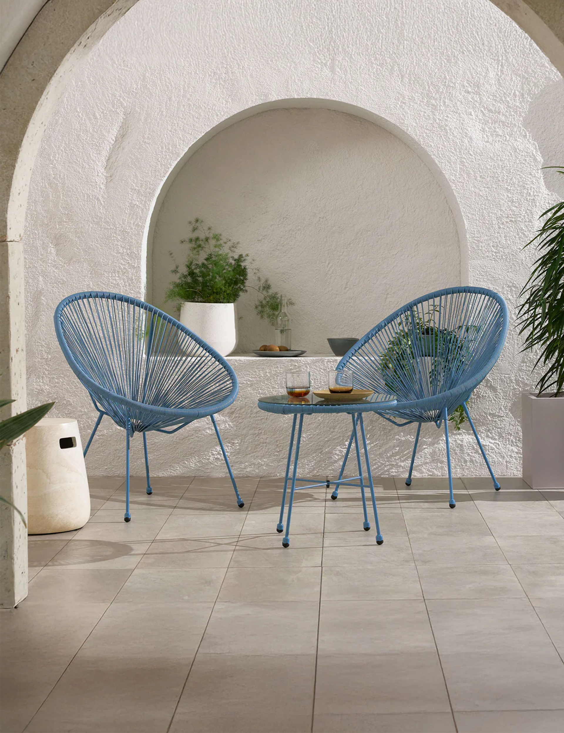 Monaco 2 Seater Egg Chair Bistro Set - Light Blue