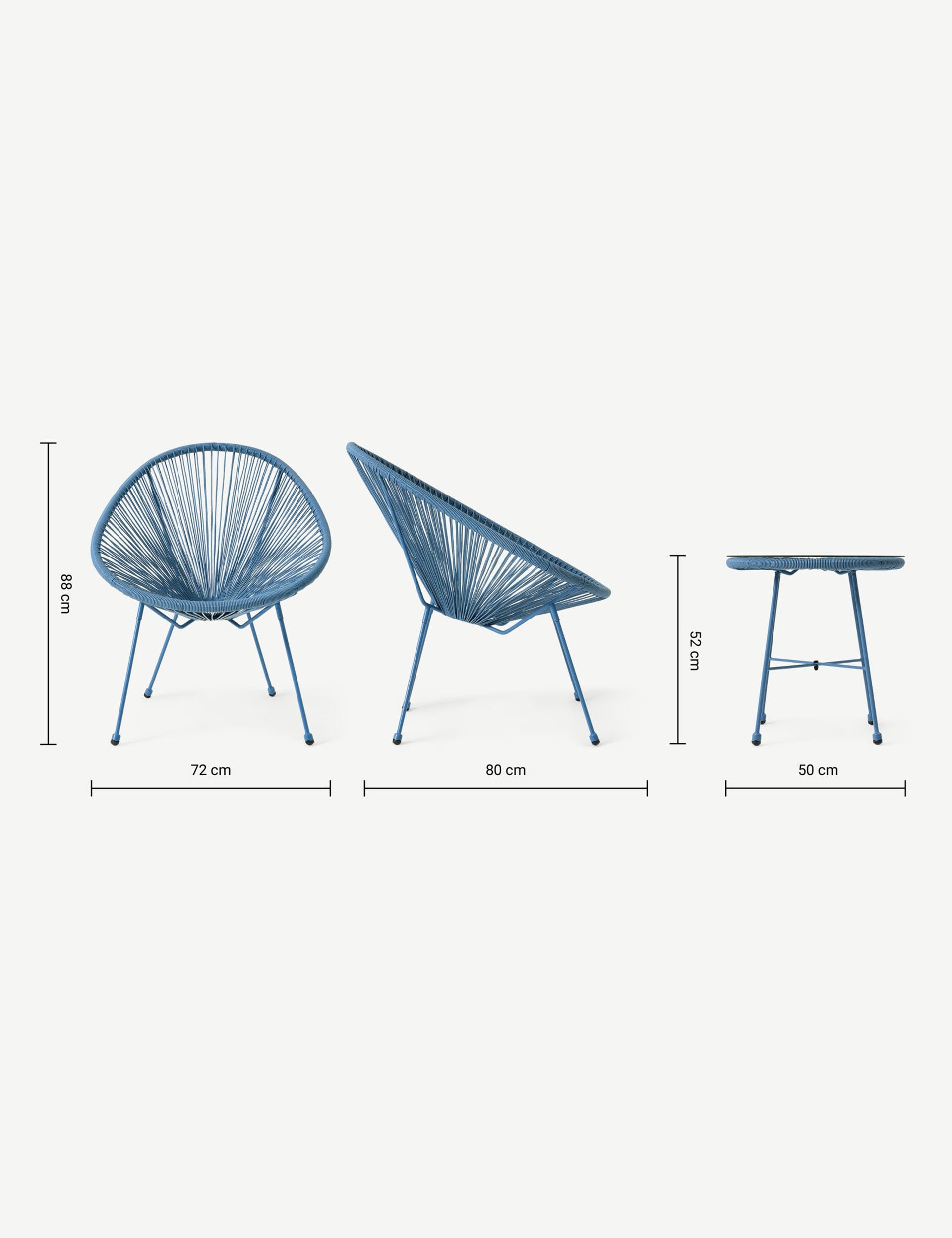 Monaco 2 Seater Egg Chair Bistro Set - Light Blue
