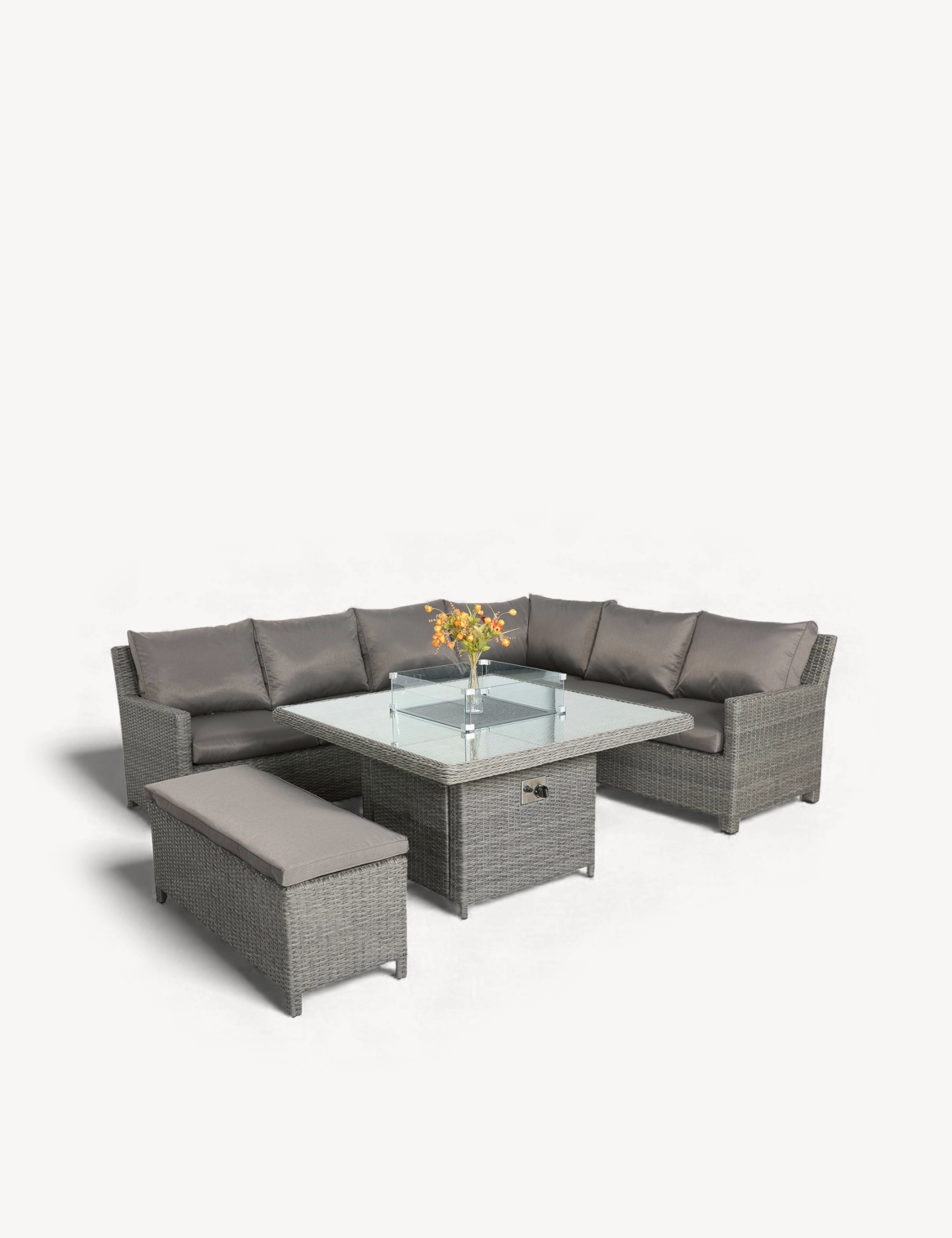 Paris 8 Seater Deluxe Modular Corner Dining & Lounging Set -with Square Fire Pit Table