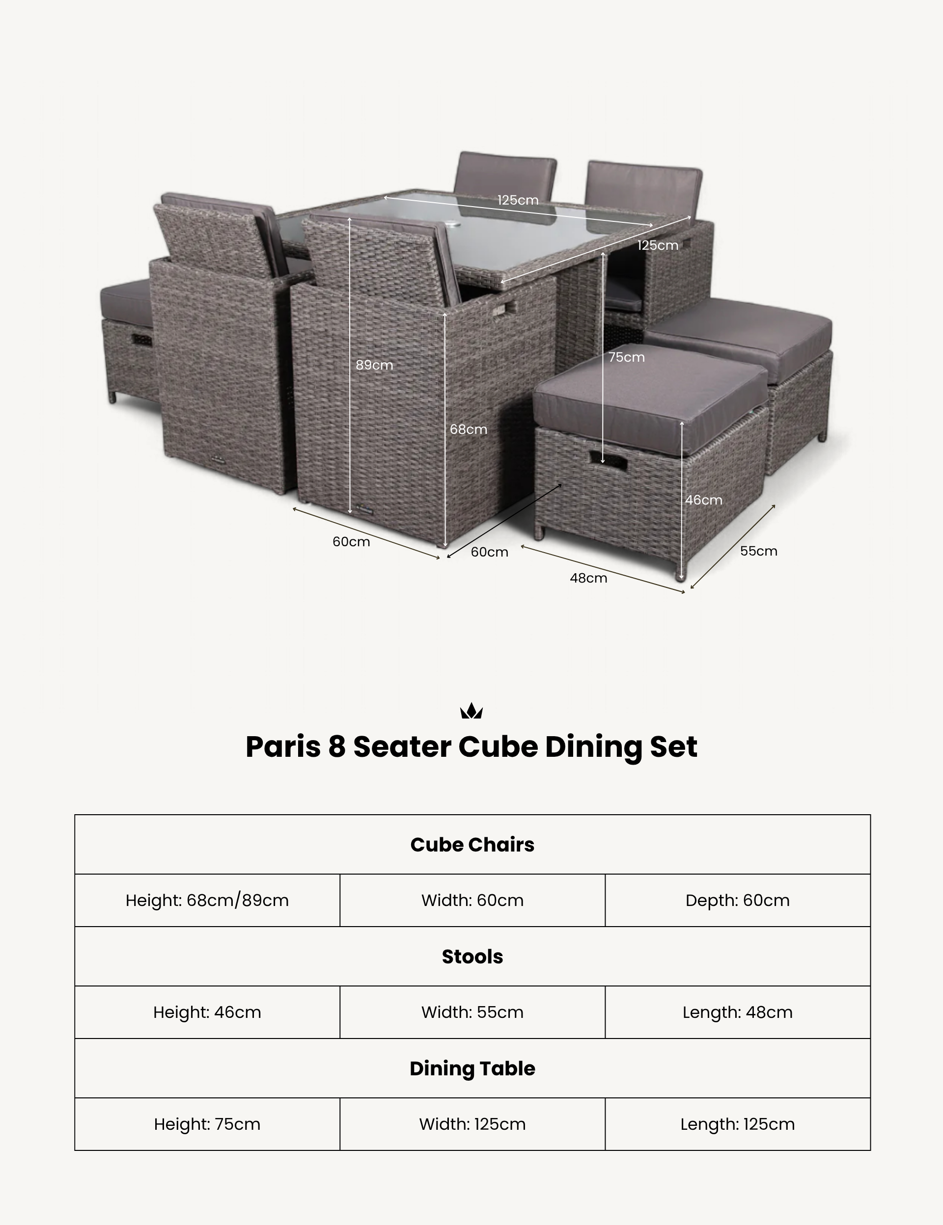 Paris 8 Seater Cube Dining Set