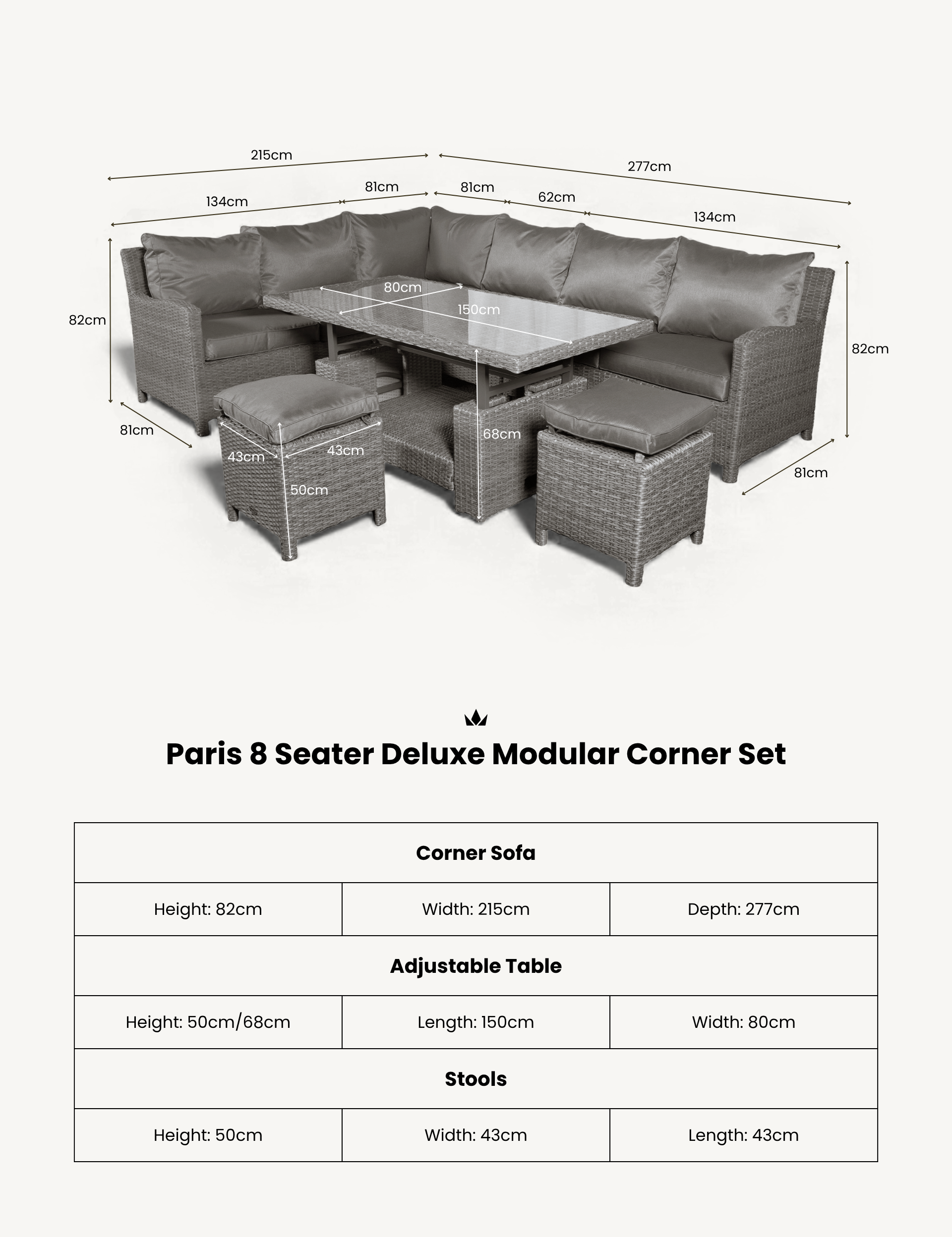 Paris 8 Seater Deluxe Modular Corner Dining & Lounging Set