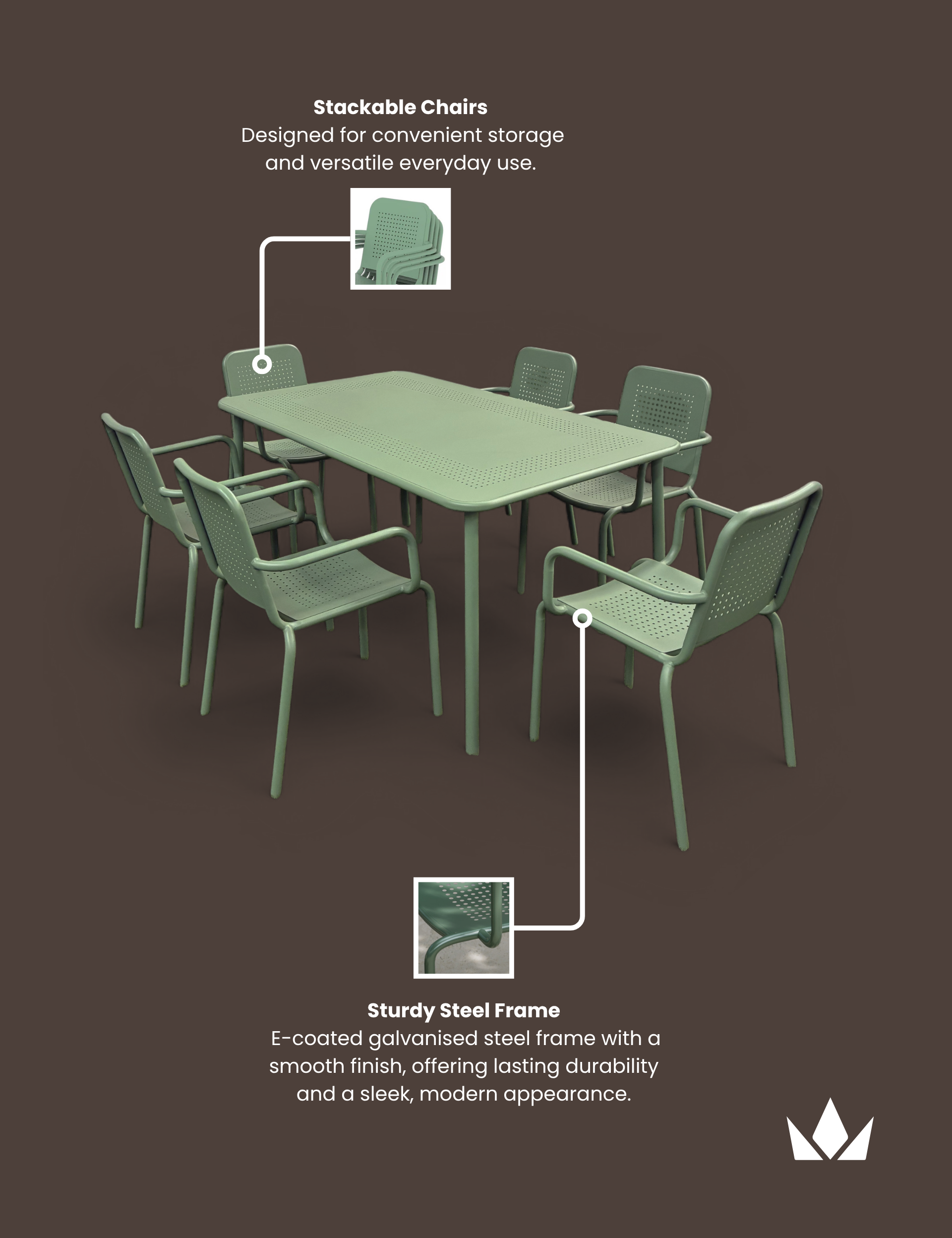 Porto 6 Seater Rectangular Dining Set in Olive