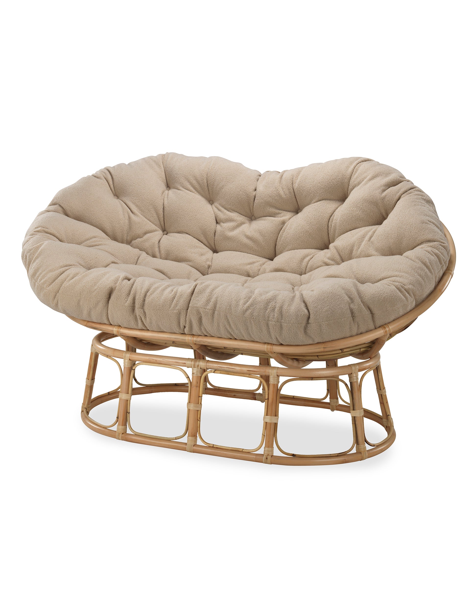 York Rattan Papasan Sofa with Latte Boucle Cushion