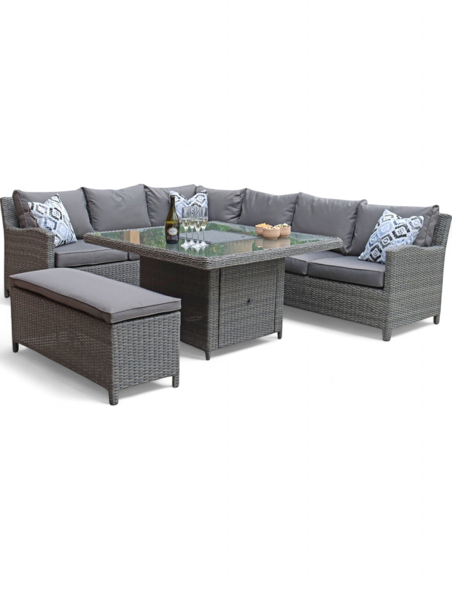 Paris 8 Seater Deluxe Modular Corner Dining & Lounging Set -with Square Fire Pit Table
