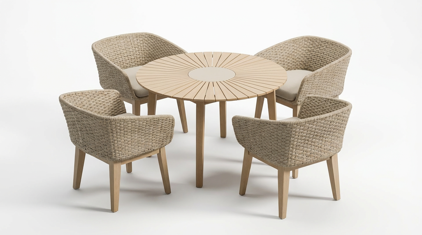 Roma 4 Seater Round Sunray with Terrazzo Insert Dining Set with Eden Dawn Chairs
