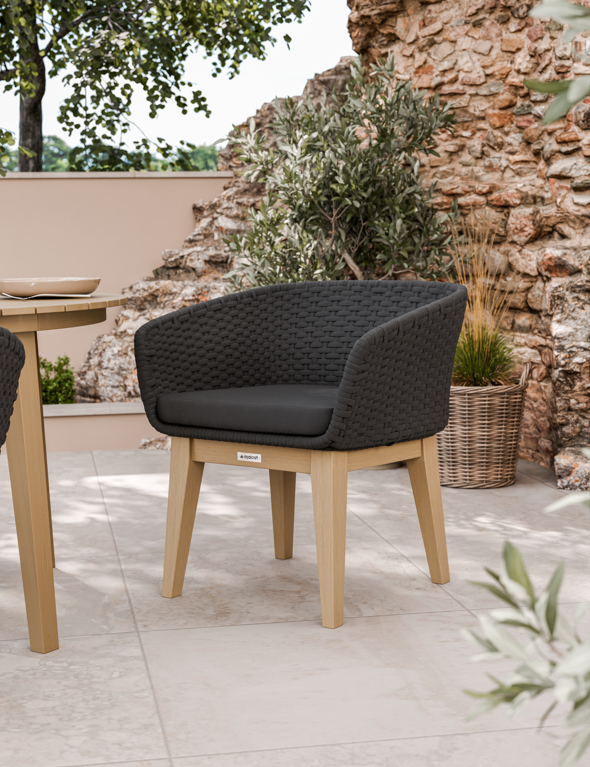 Roma 4 Seater Round Sunray with Black Granite Insert Dining Set with Eden Night Dining Chairs