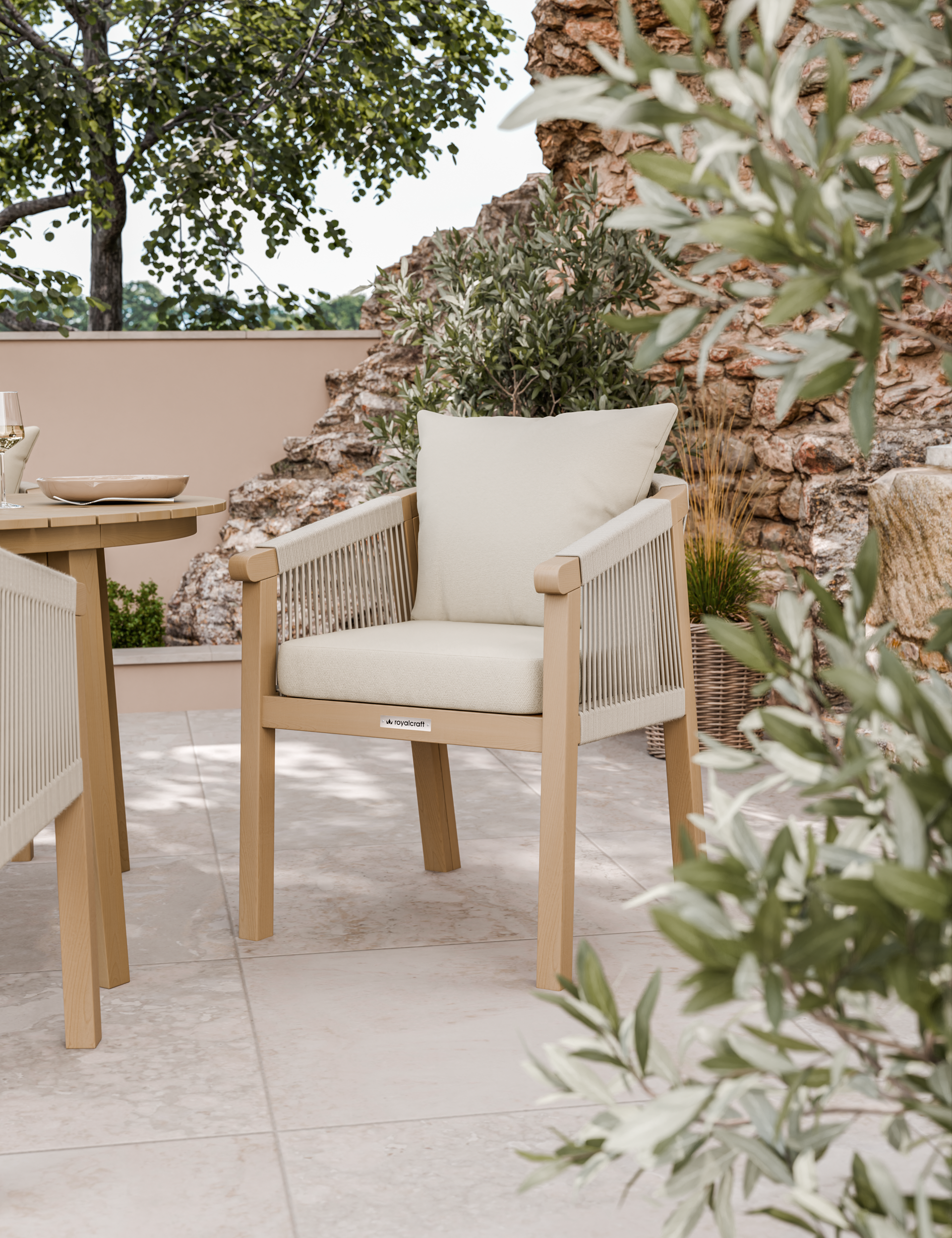 Roma 4 Seater Round Sunray with Terrazzo Insert Dining Set with Roma Dining Chairs