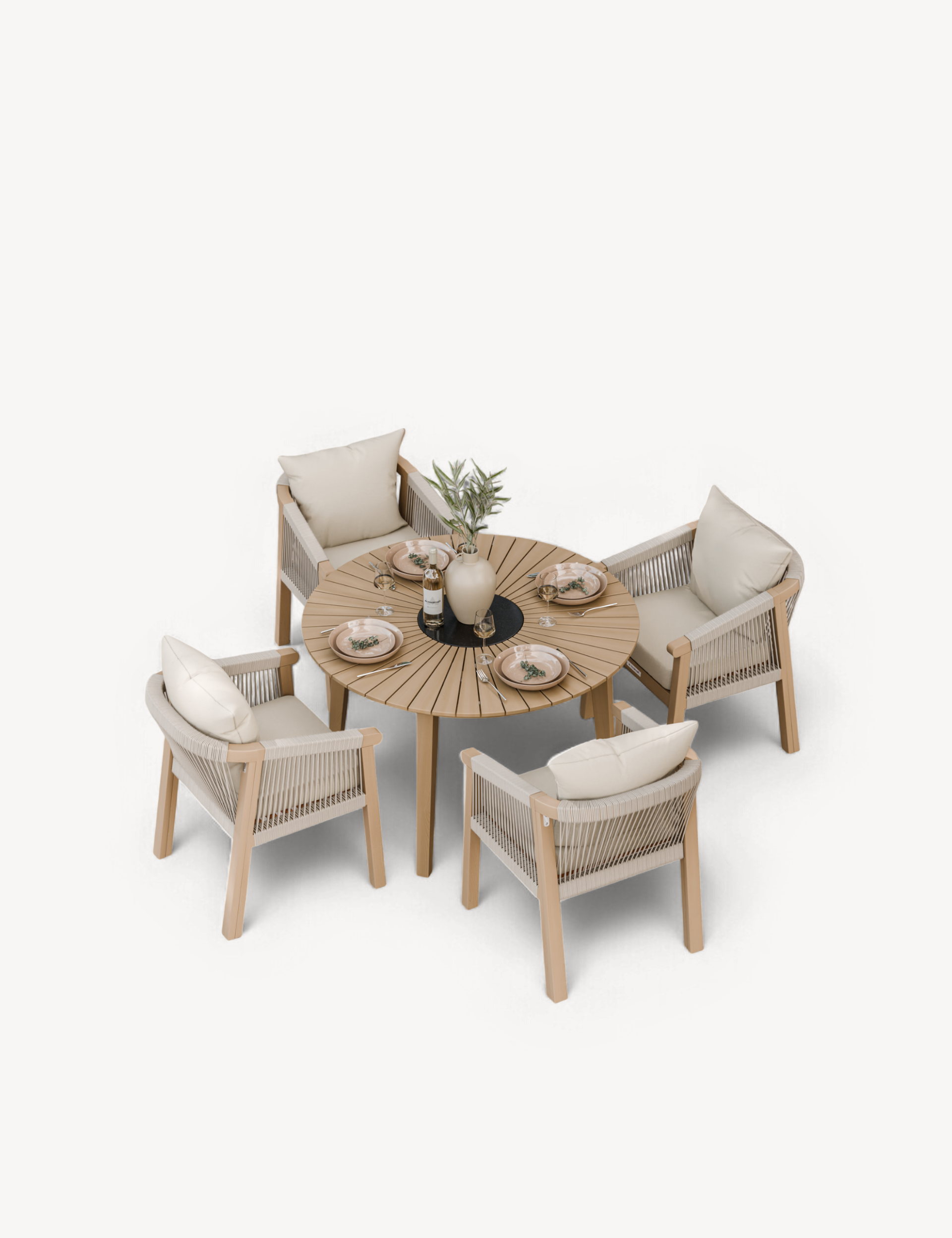 Roma 4 Seater Round Sunray with Black Granite Insert Dining Set with Roma Dining Chairs
