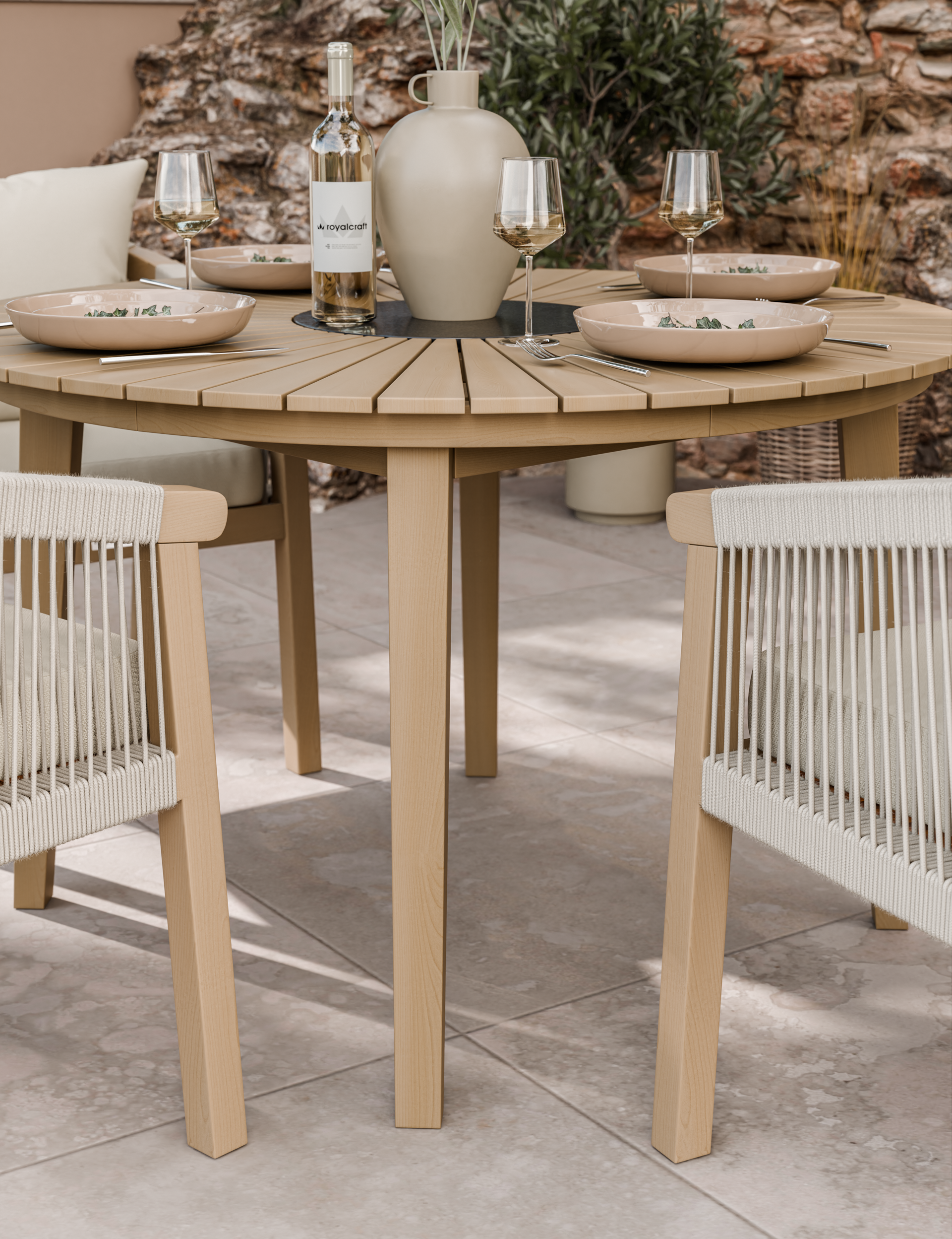 Roma 4 Seater Round Sunray with Black Granite Insert Dining Set with Roma Dining Chairs