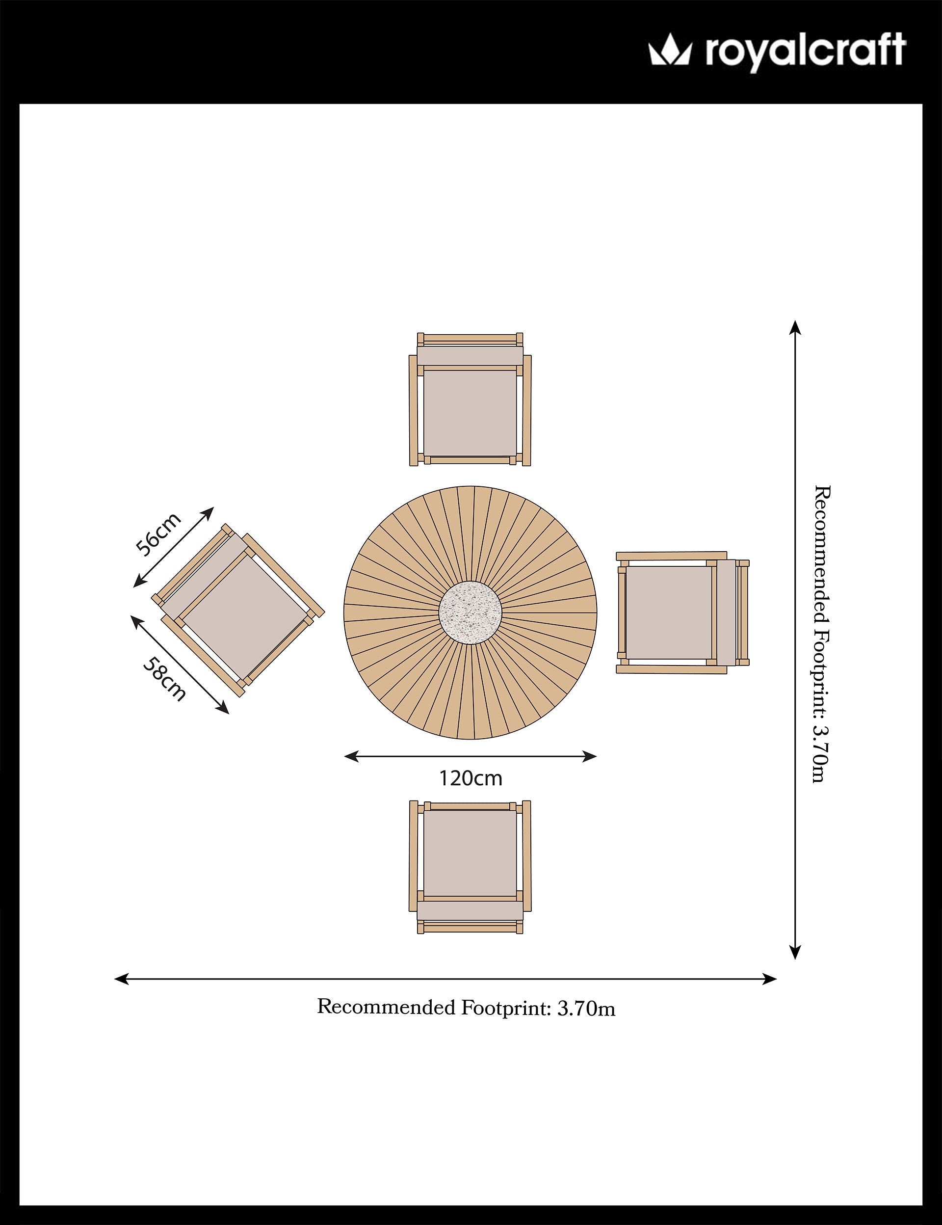 Roma 4 Seater Round Sunray with Terrazzo Insert Dining Set with Roma Rope Stacking Chairs