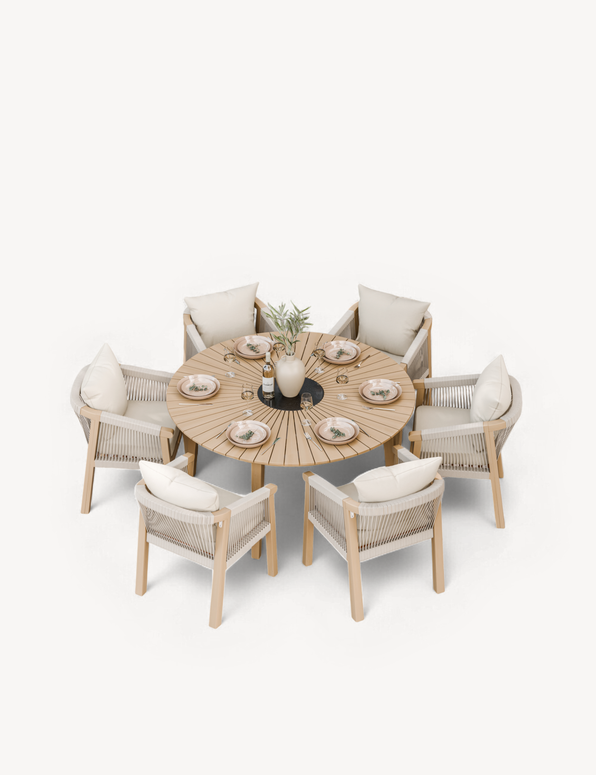 Roma 6 Seater Round Sunray with Terrazzo Insert Dining Set with Roma Dining Chairs