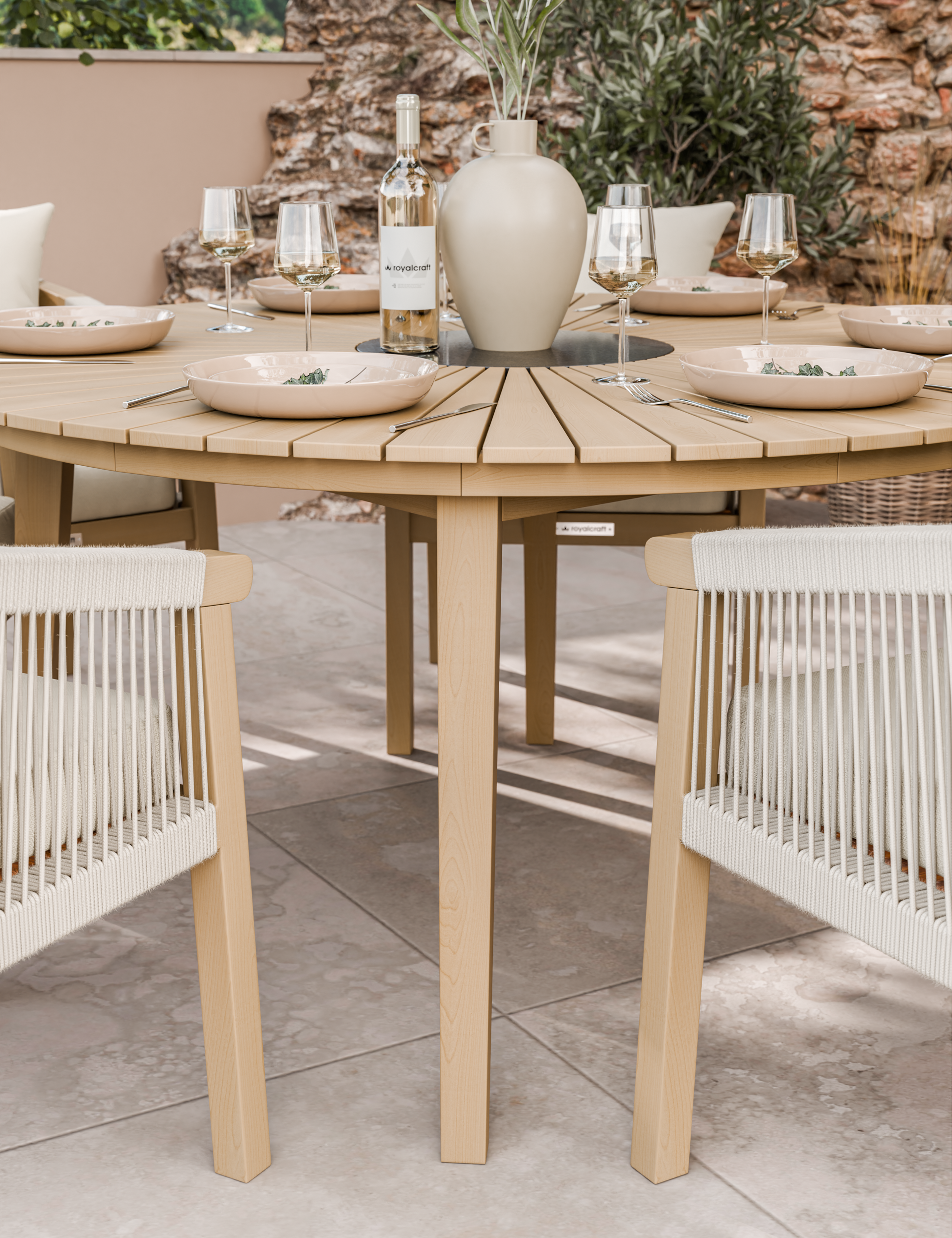 Roma 6 Seater Round Sunray with Terrazzo Insert Dining Set with Roma Dining Chairs