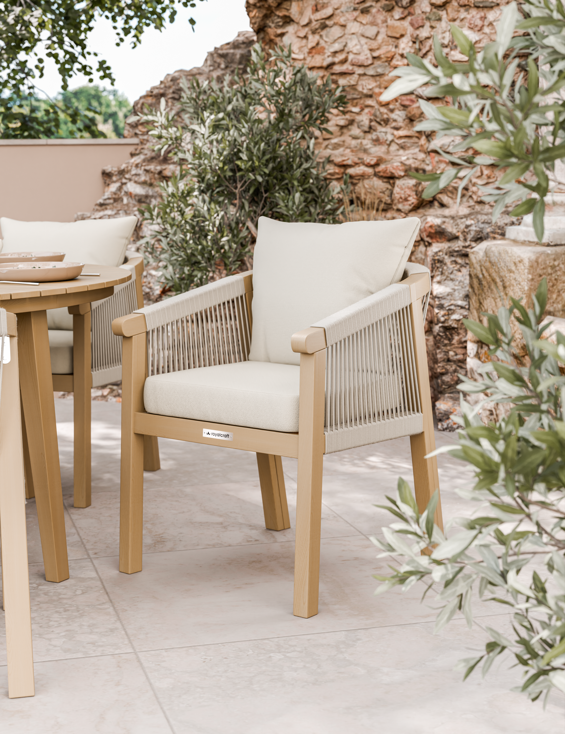 Roma 6 Seater Round Sunray with Terrazzo Insert Dining Set with Roma Dining Chairs