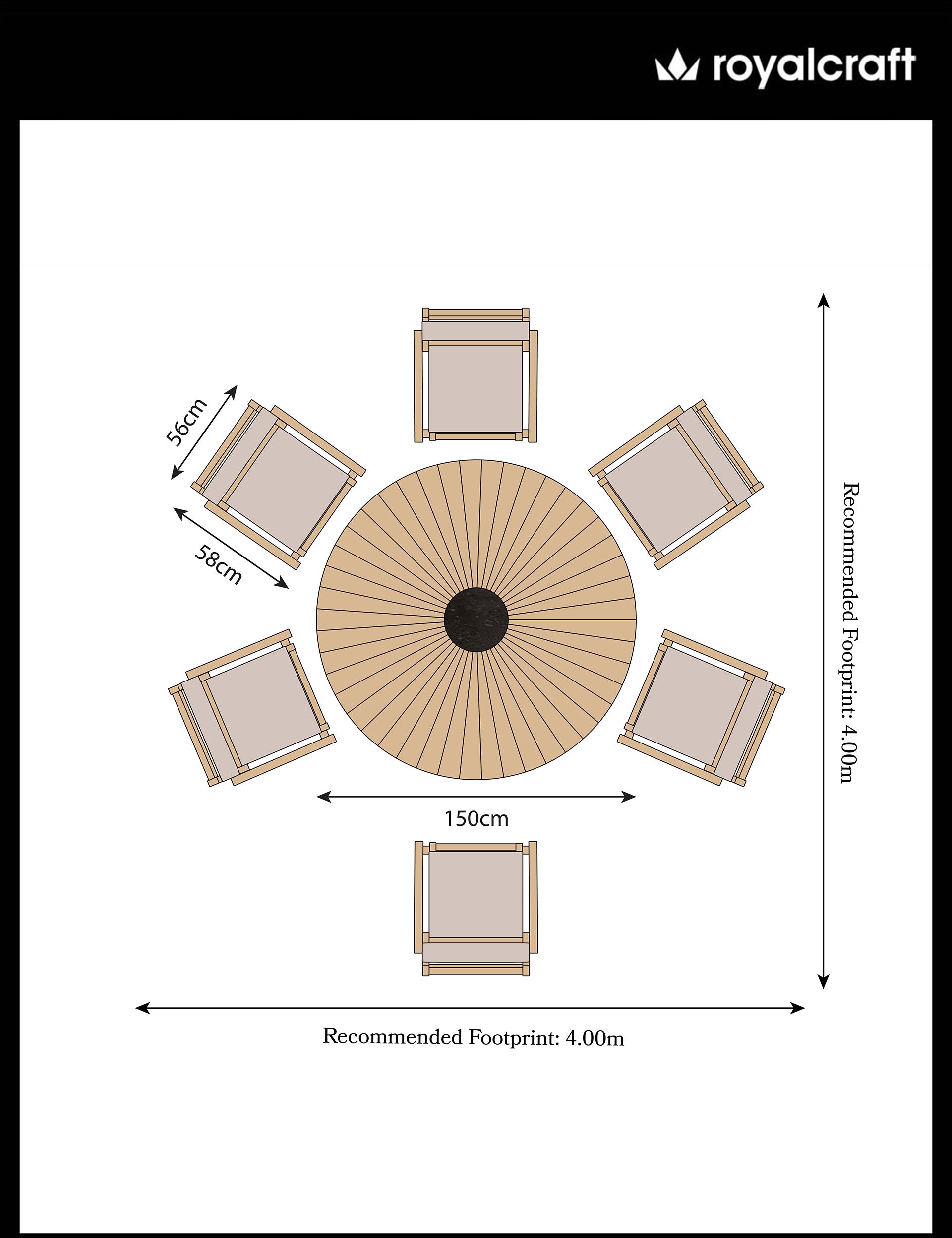 Roma 6 Seater Round Sunray Dining Set with Black Granite Insert and Rope Stacking Chairs