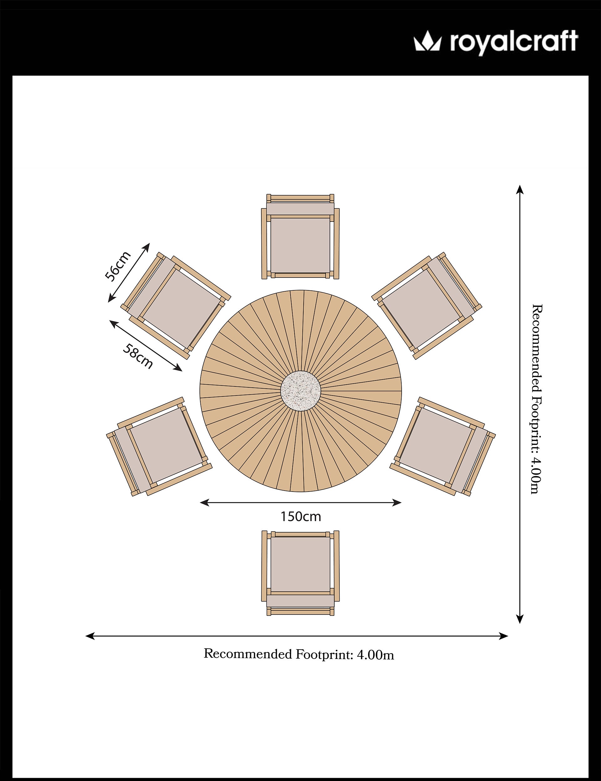 Roma 6 Seater Round Sunray with Terrazzo Insert Dining Set with Roma Rope Stacking Chairs