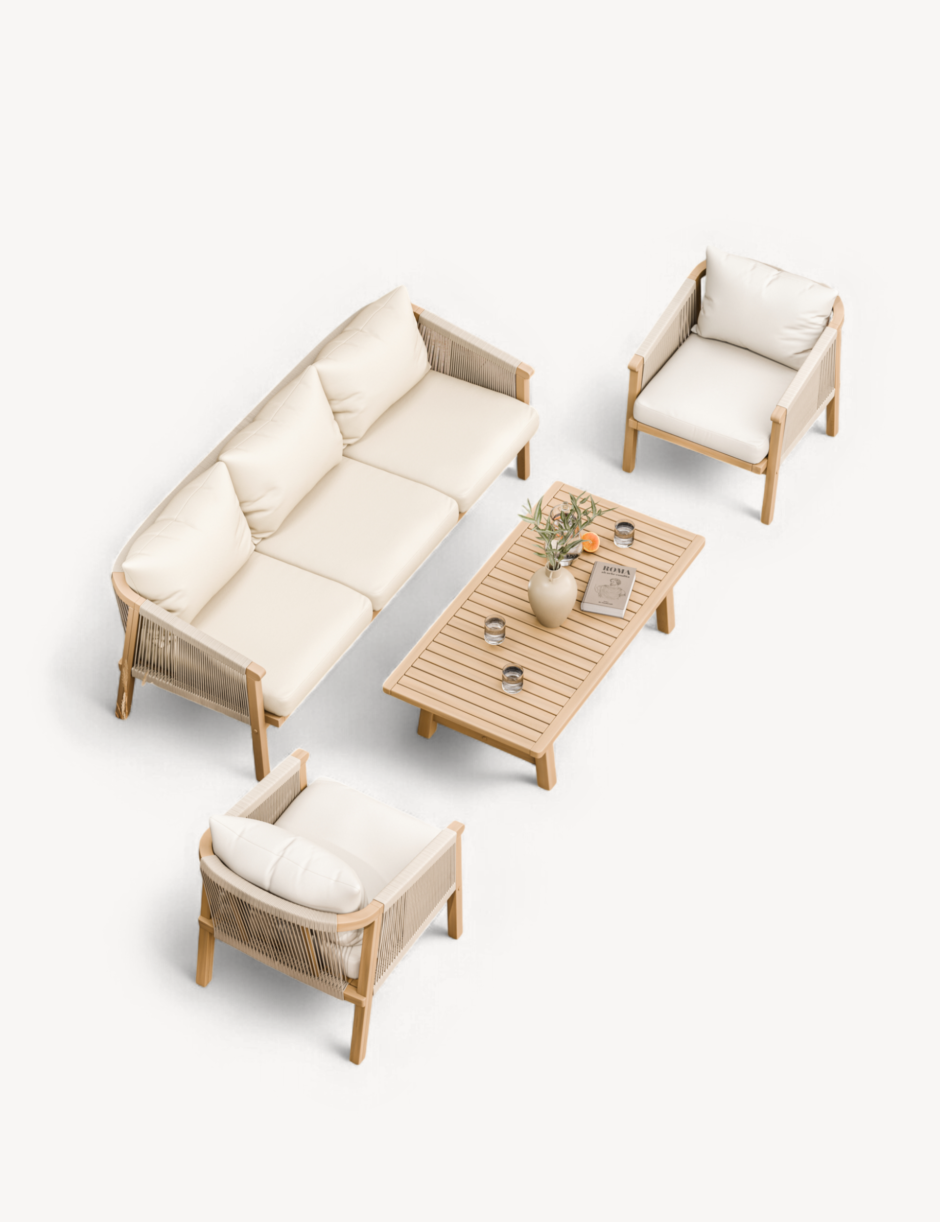 Roma 5 Seater Triple Lounge Set with Rectangular Coffee Table
