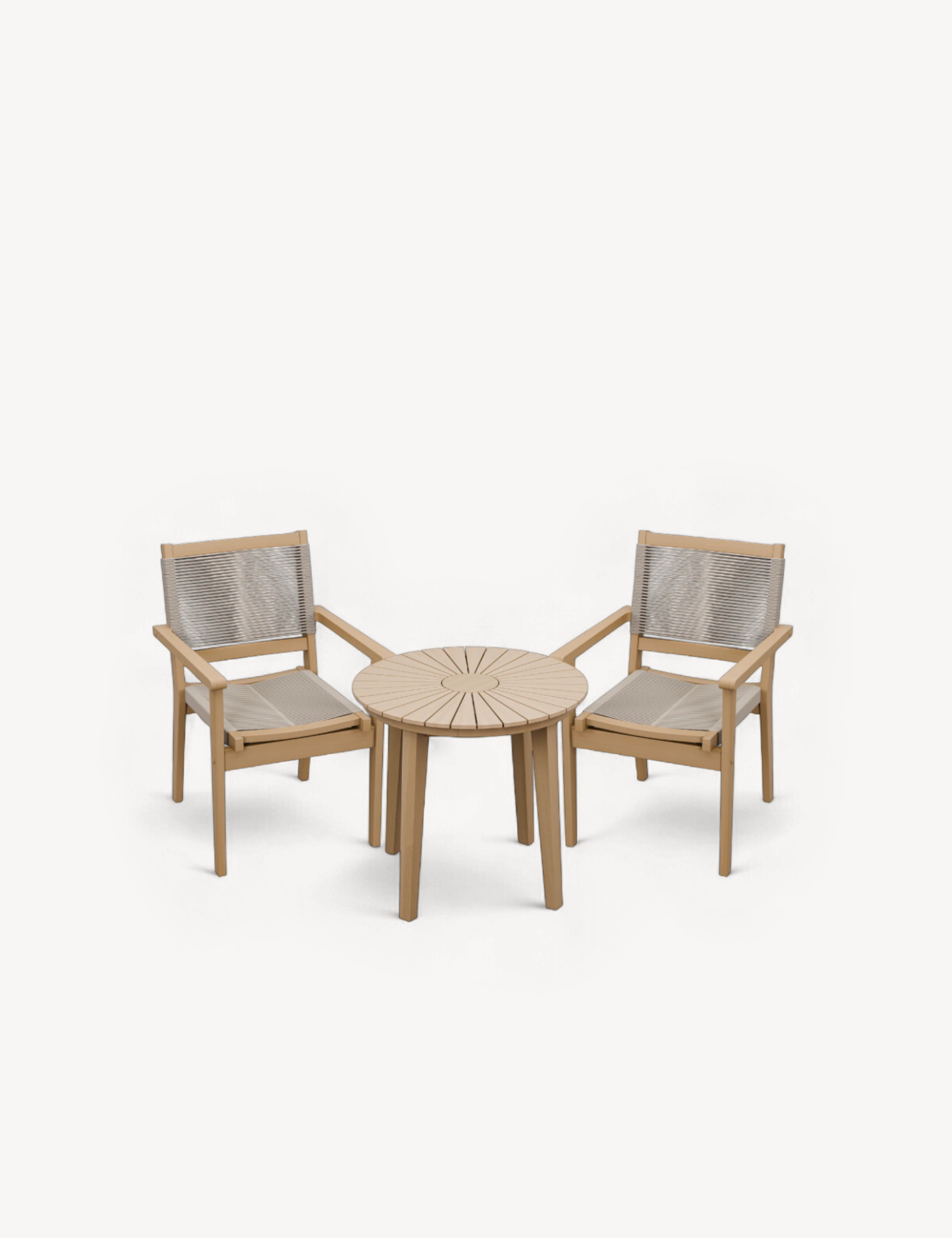 Roma 80cm Round Sunray Bistro Set with Roma Rope Stacking Chairs