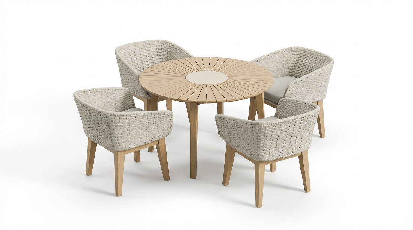 Roma 4 Seater Round Sunray with Terrazzo Insert Dining Set with Eden Dusk Chairs