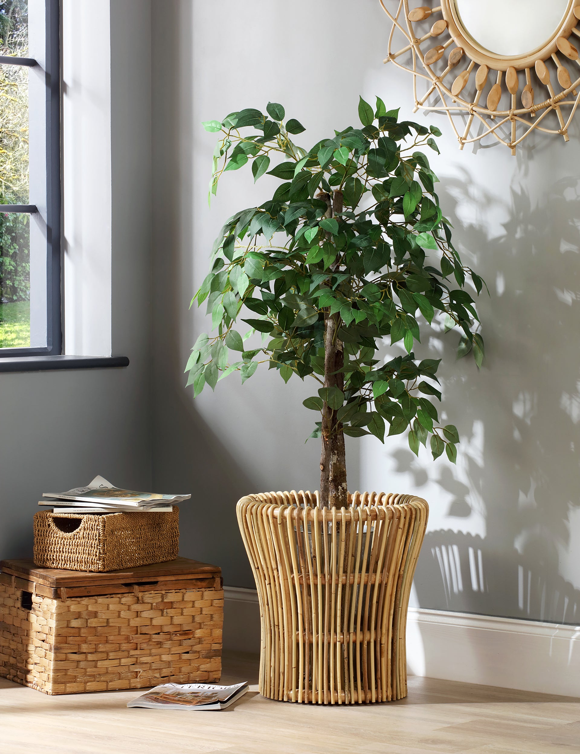 Set of 2 Natural Rattan Plant Baskets