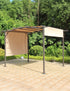Beige pergola with retractable canopy in garden setting