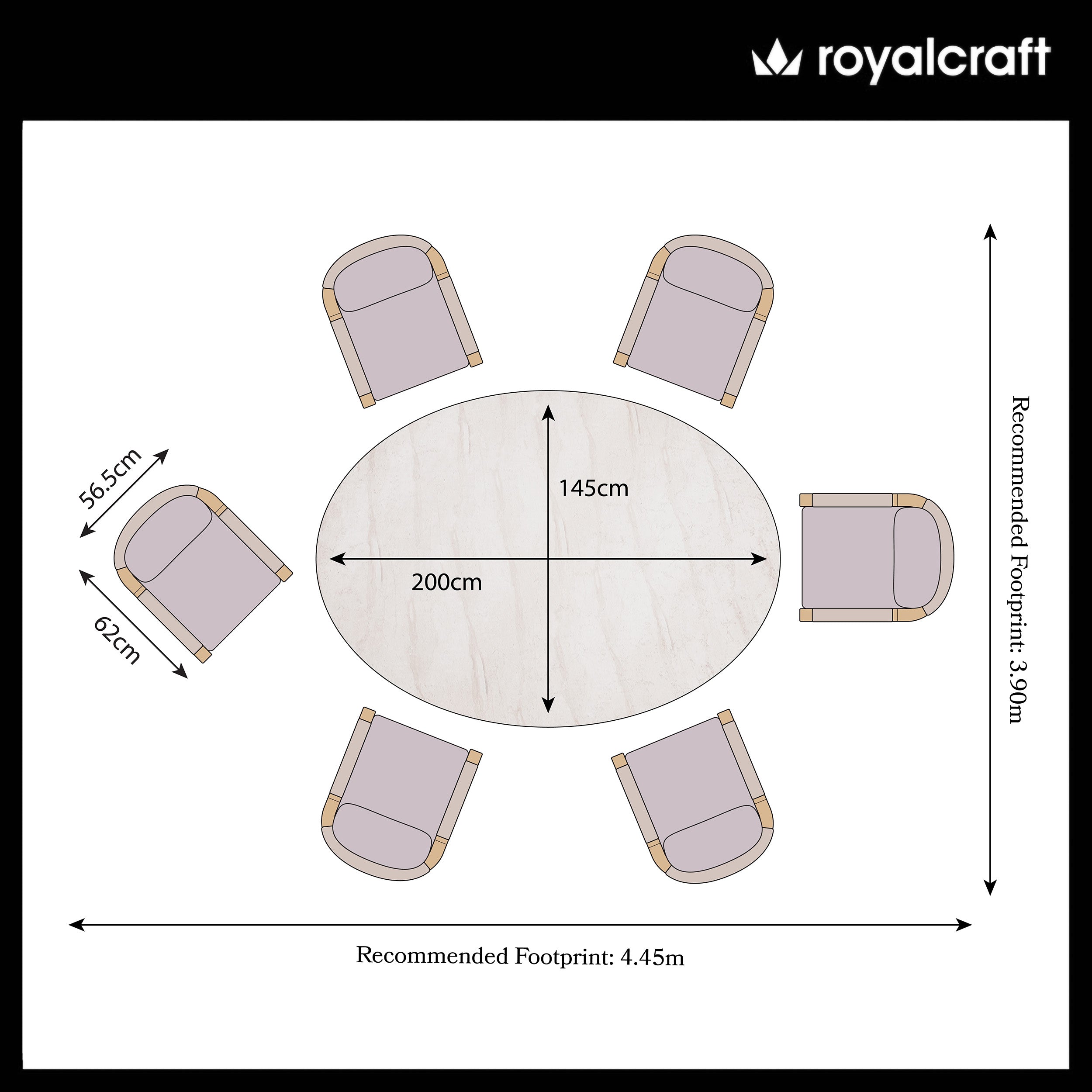 Saturn 6 Seater Ellipse D Conical Dining Set with Roma Dining Chairs