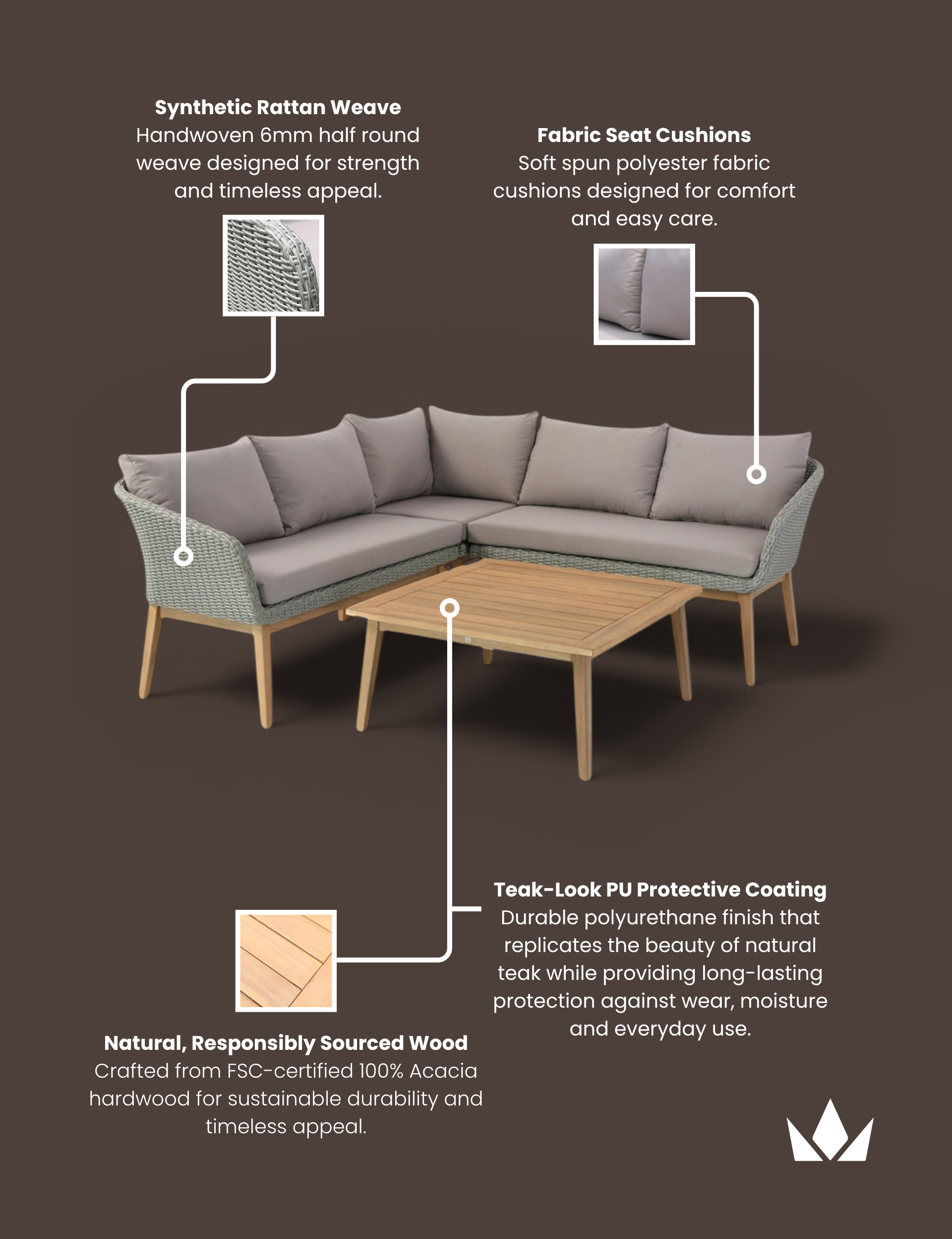 Sol 5 Seater Corner Lounge Set with Square Coffee Table