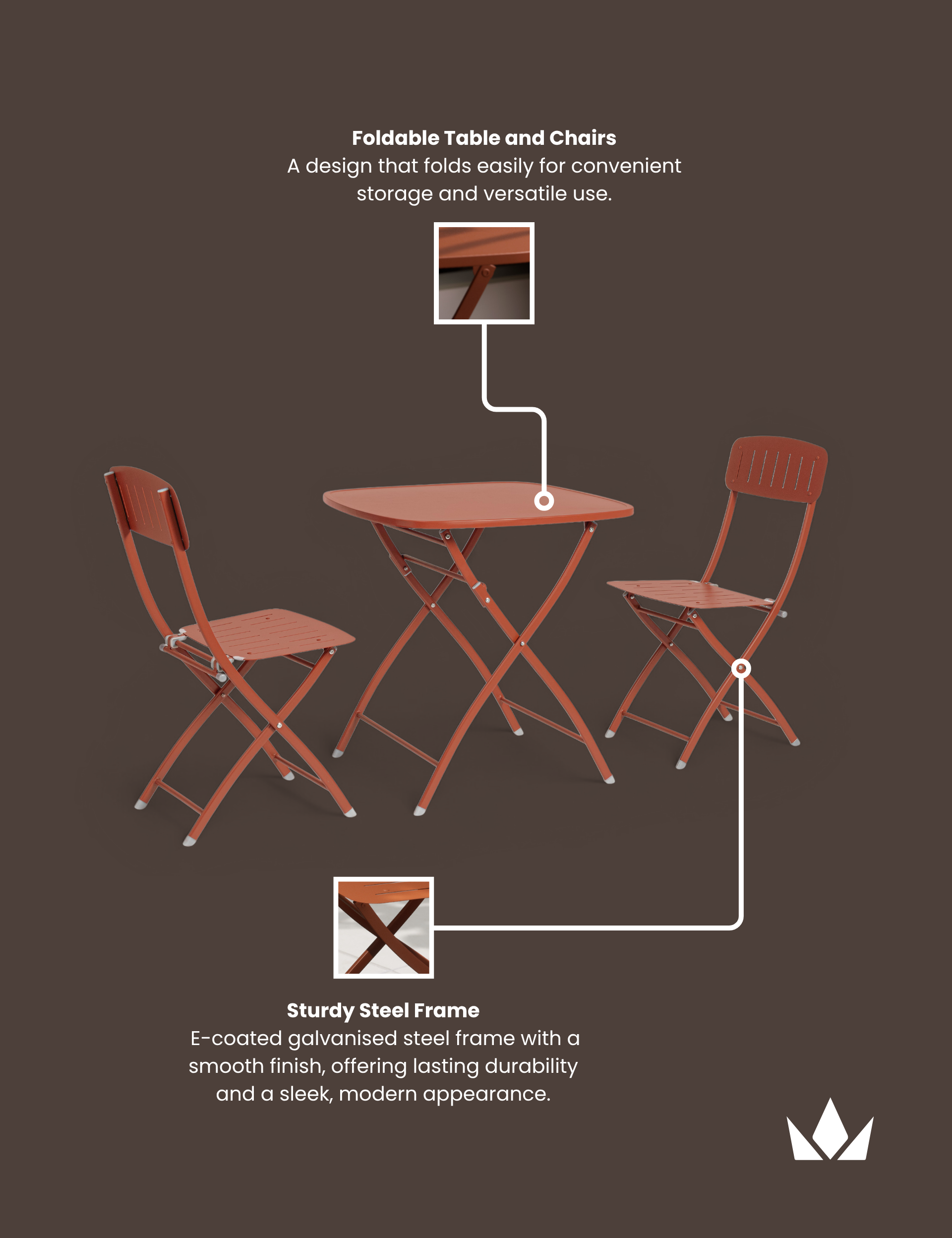 Venice 2 Seater Folding Bistro Set in Cayenne Orange