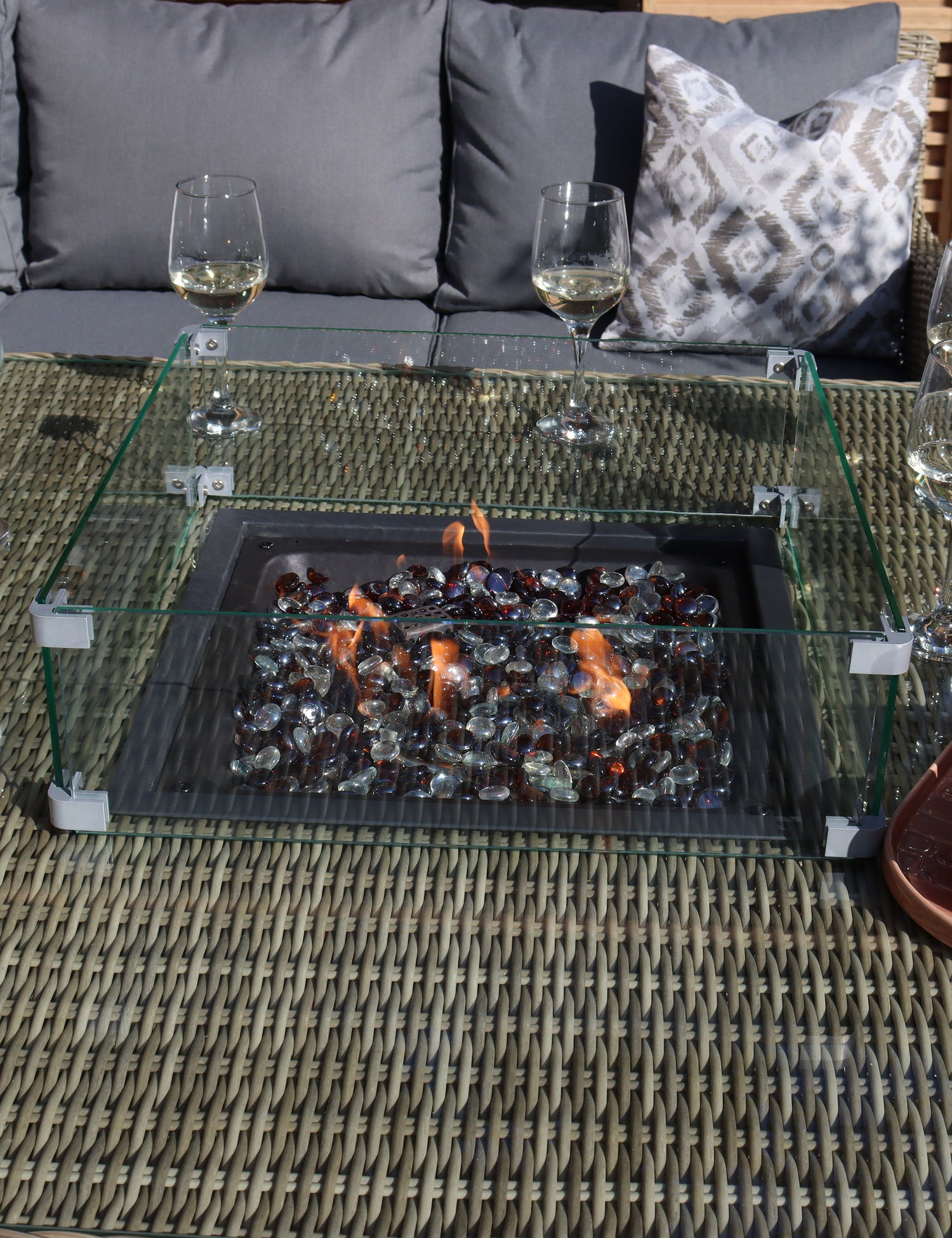 Wentworth 8 Seater Deluxe Modular Corner Dining & Lounging Set with Square Fire Pit Table